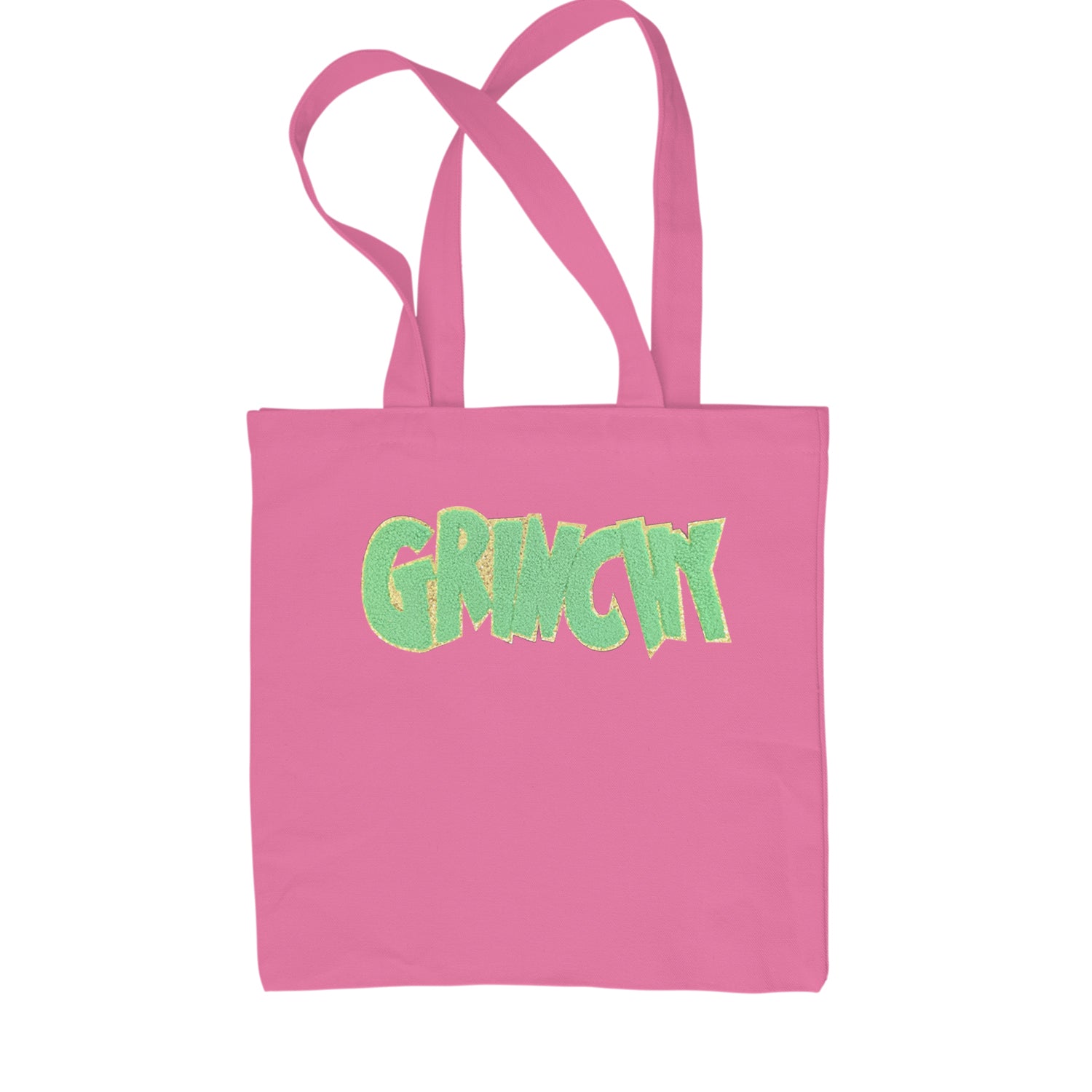 Green Gr-nchy Chenille Patch Shopping Tote Bag Pink