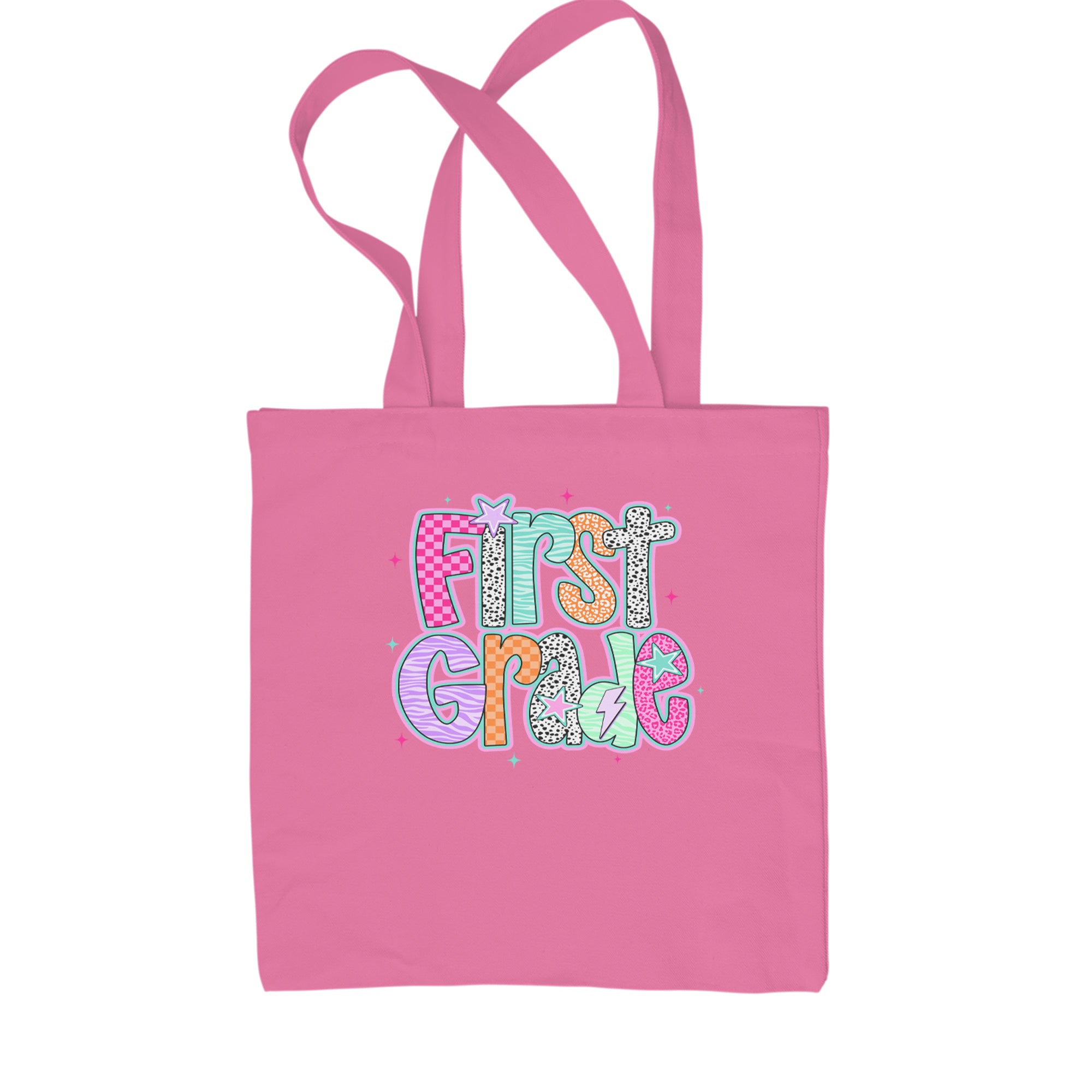 First Grade Vibes Colorful Back to School Shopping Tote Bag Pink