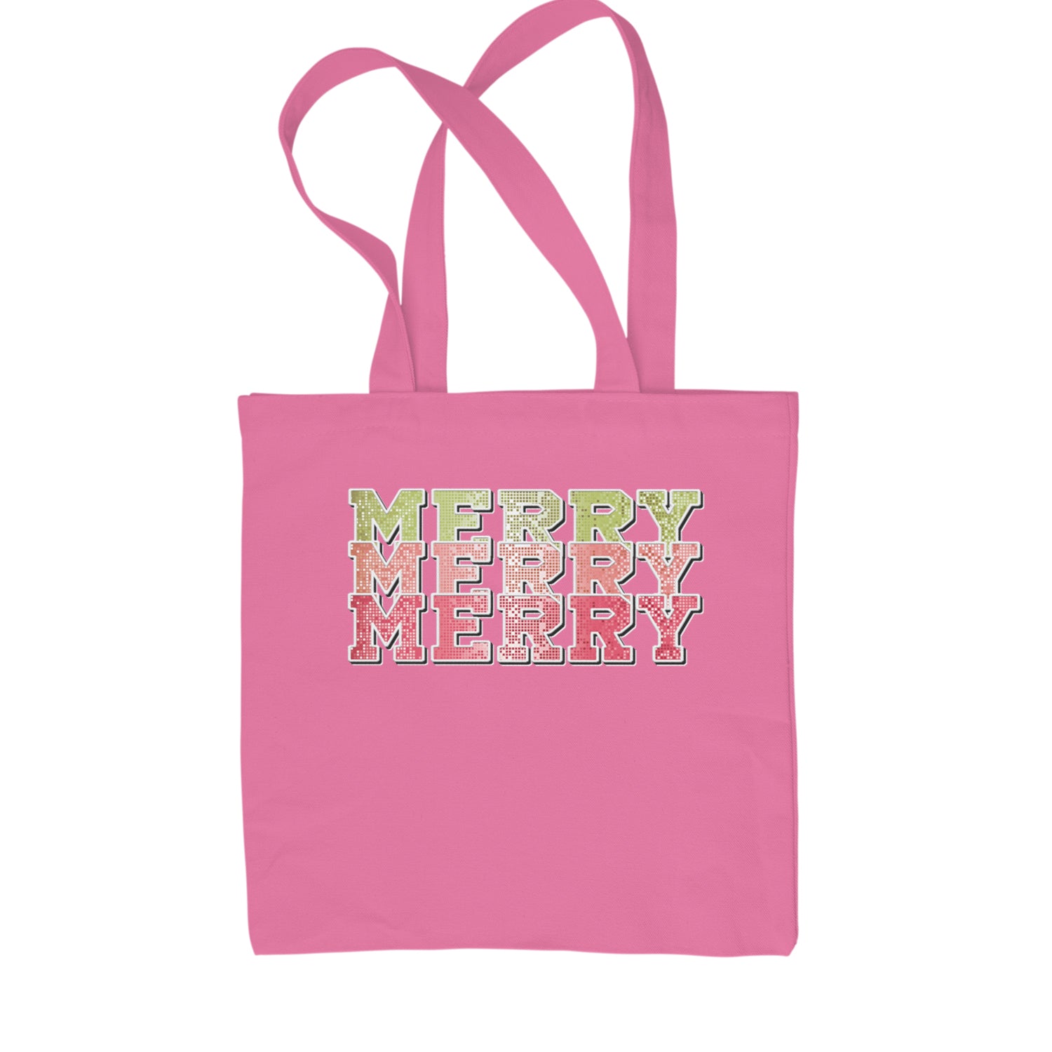 Merry Merry Merry Faux Sequins Shopping Tote Bag Pink