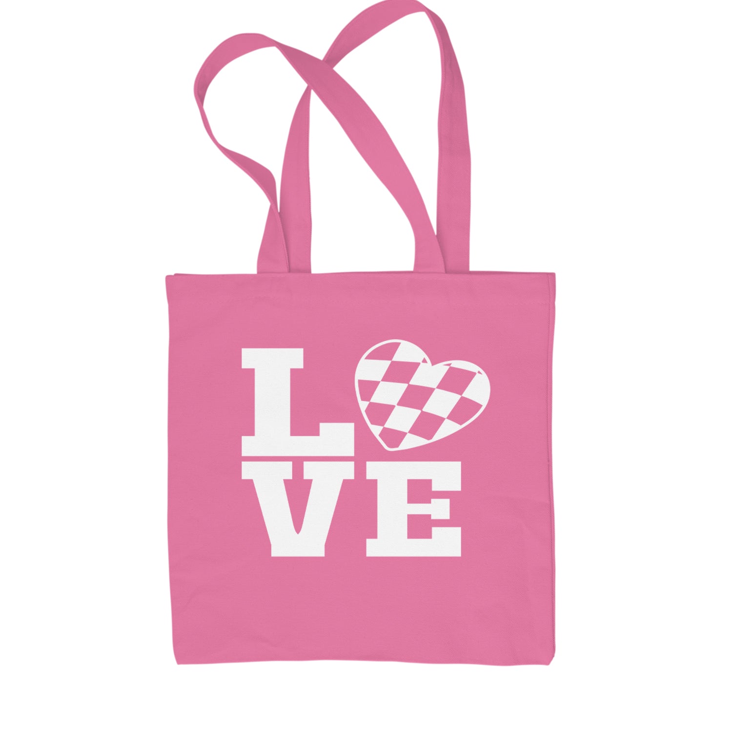 Love Racing Checkered Flag Heart Shopping Tote Bag Pink