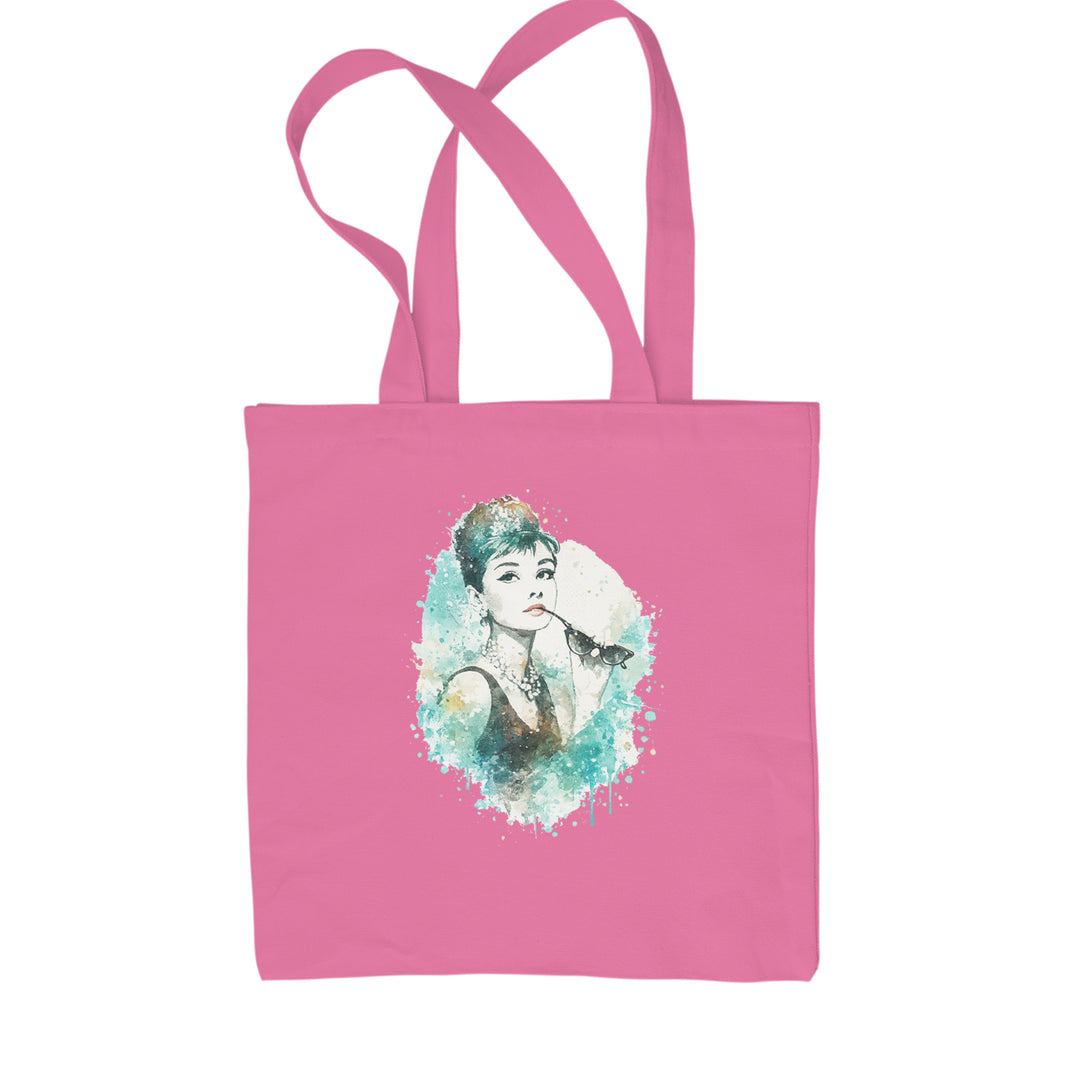 Mrs. Herpburn Iconic Watercolors Shopping Tote Bag Pink