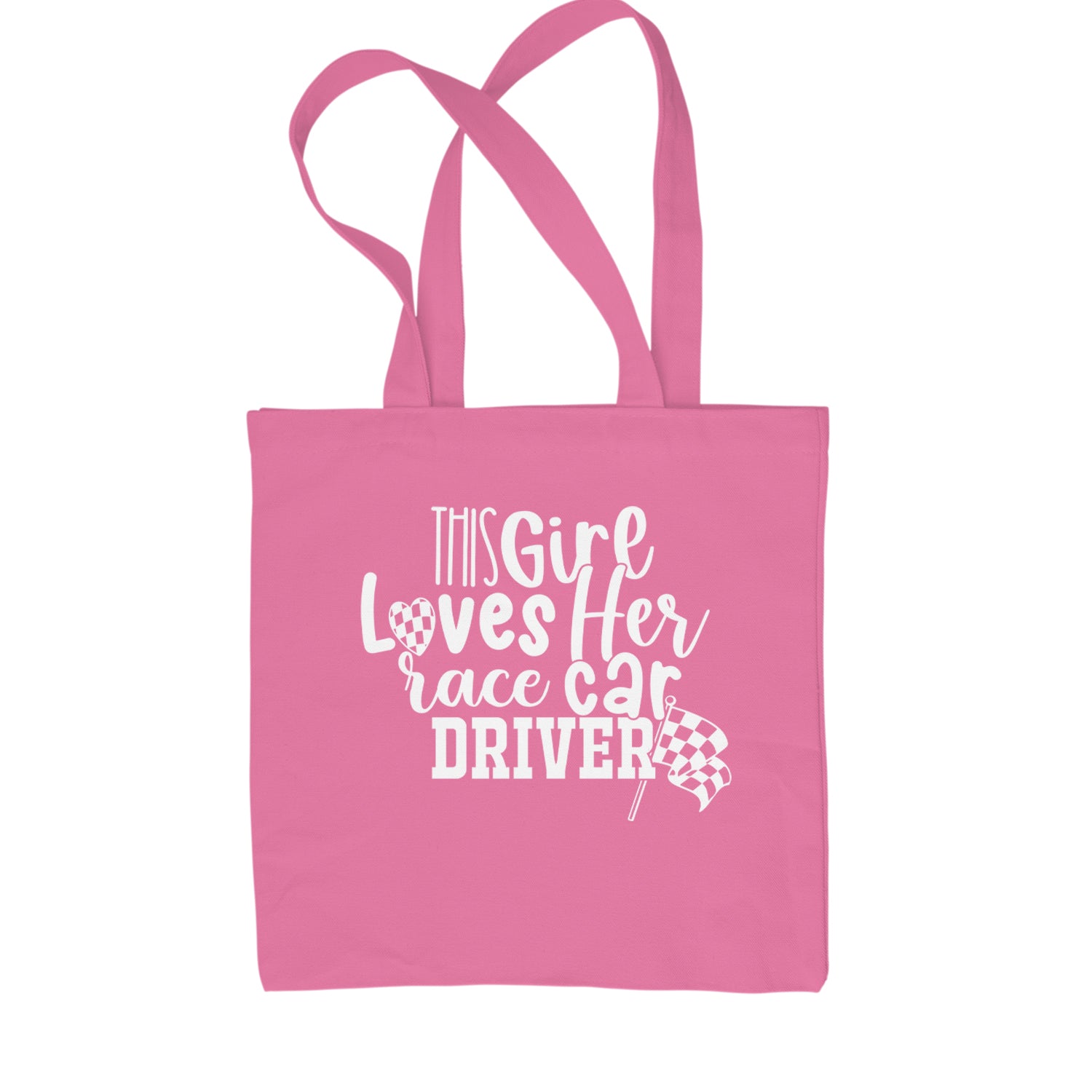 This Girl Loves Her Racecar Driver Shopping Tote Bag Pink