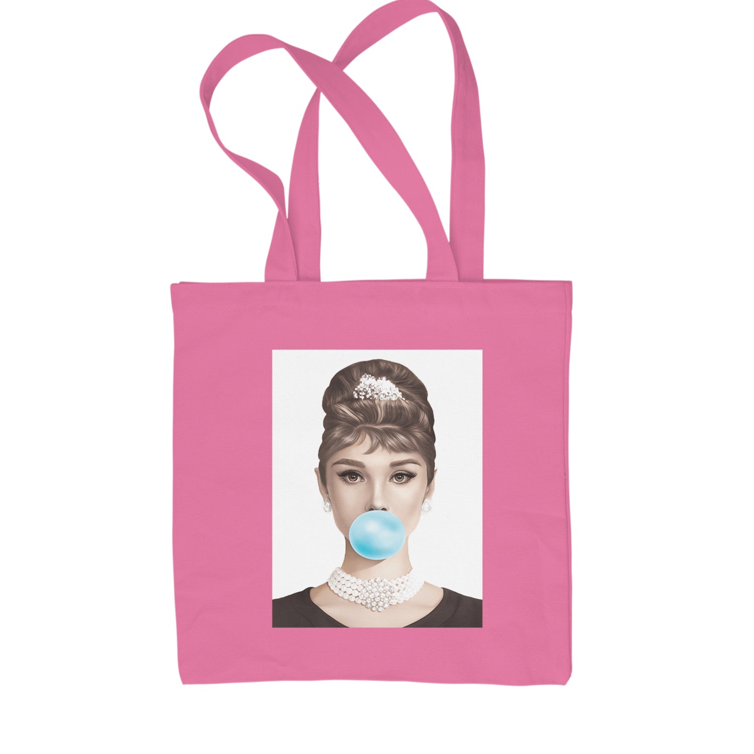 Audrey Hepburn Chewing Bubble Gum American Icon Shopping Tote Bag Pink