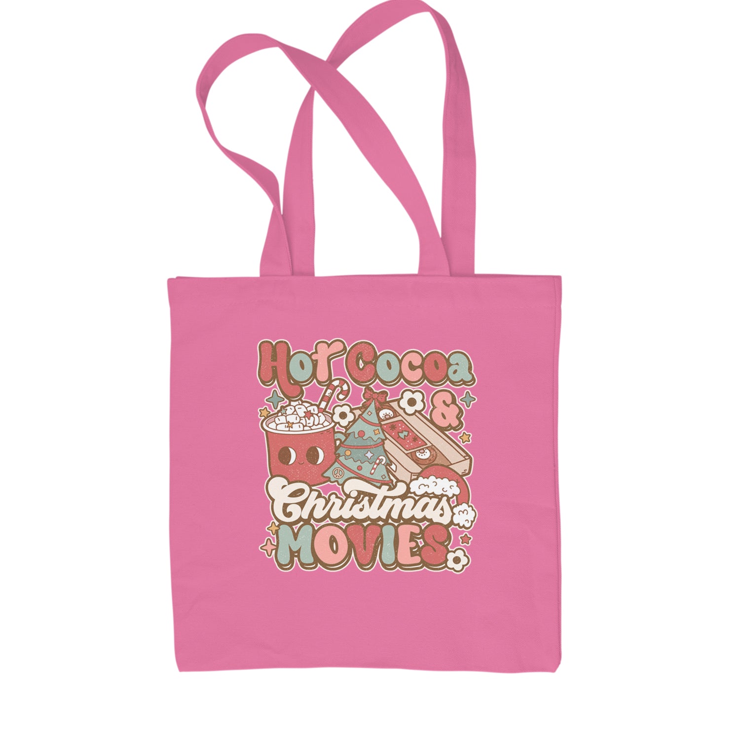 Hot Cocoa And Christmas Movies Holiday Shopping Tote Bag Pink