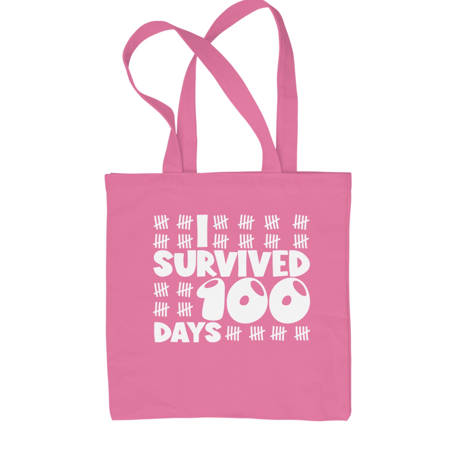 I Survived 100 Days Tally Marks Shopping Tote Bag Pink