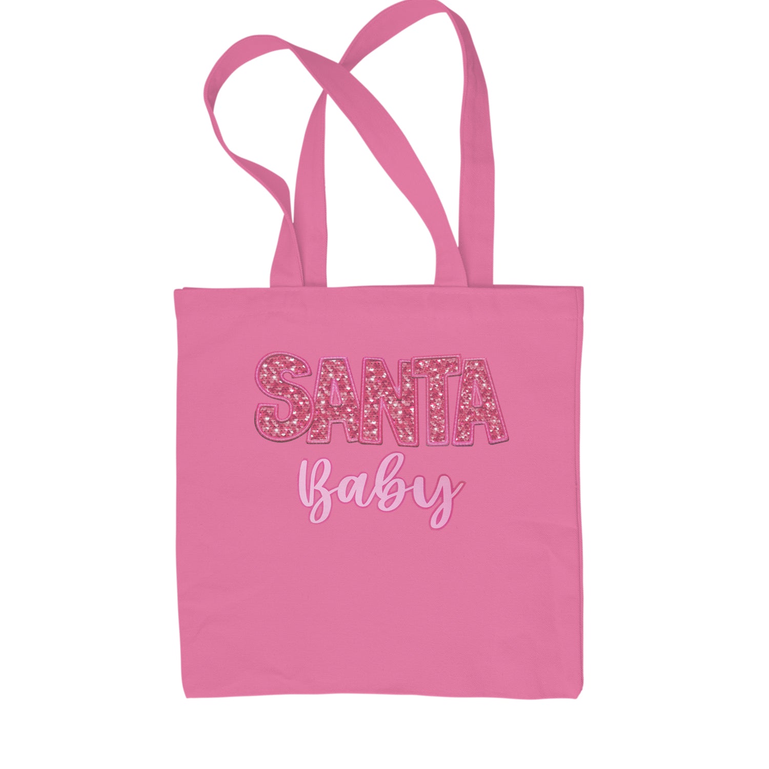 Santa Baby Faux Patch and Sequins Shopping Tote Bag Pink