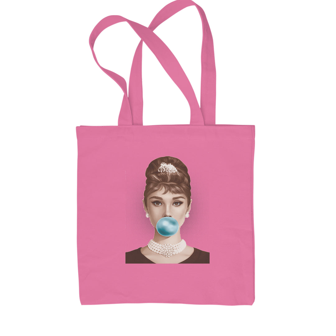 Audrey Hepburn Chewing Bubble Gum American Icon Shopping Tote Bag Pink