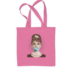 Audrey Hepburn Chewing Bubble Gum American Icon Shopping Tote Bag Pink