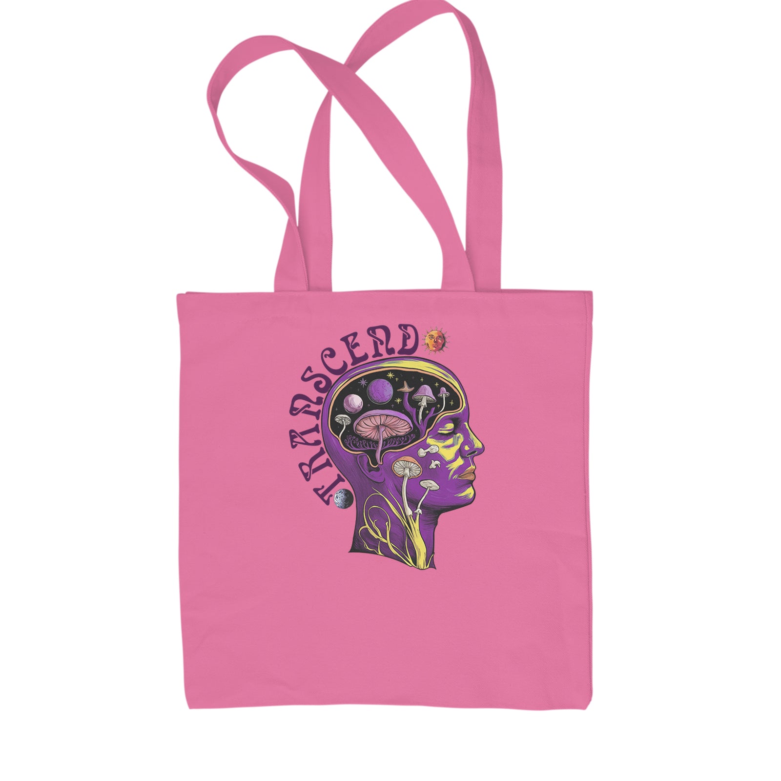 Psychedelic Cosmic Mushroom Head Shopping Tote Bag Pink