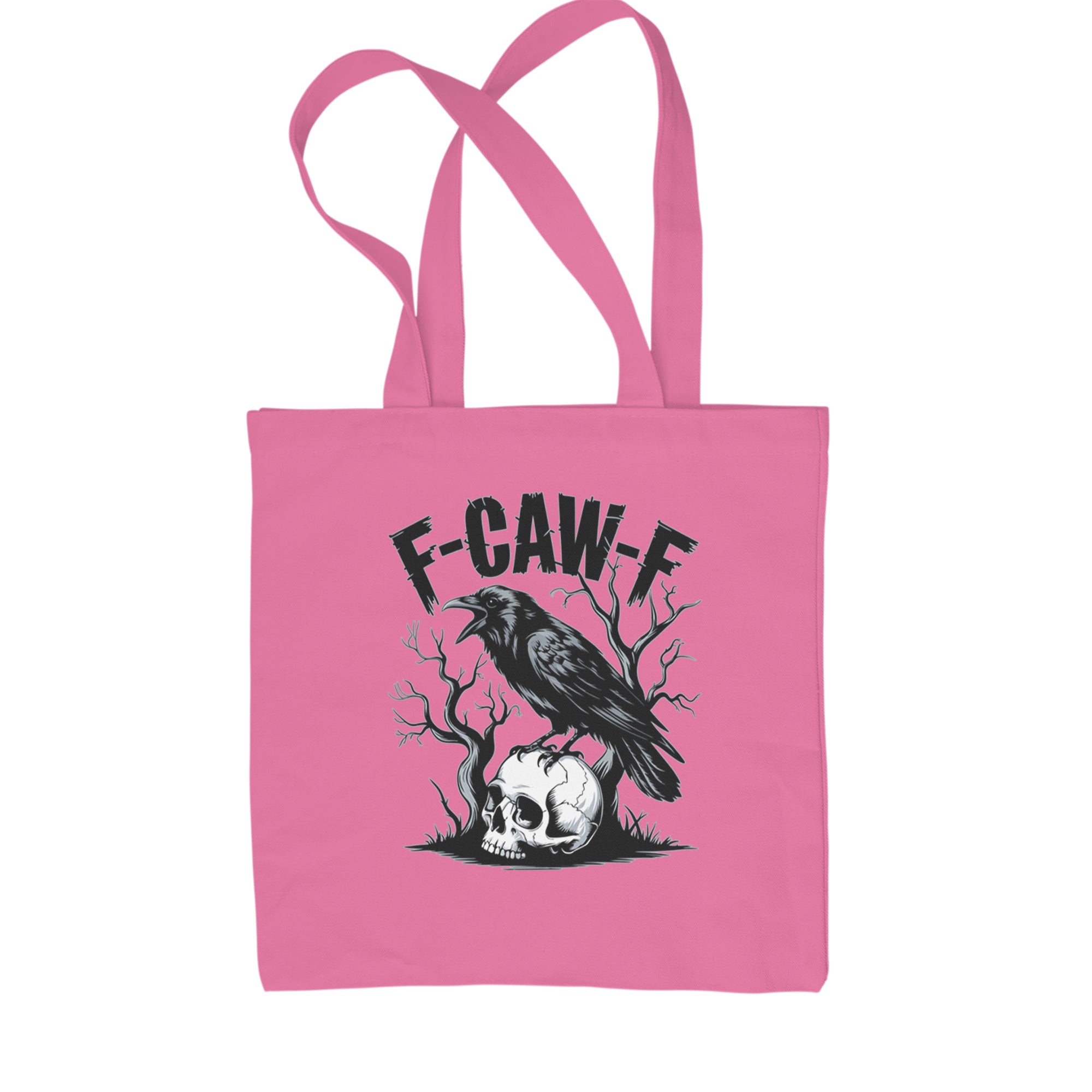 F-Caw-F Crow On Skull F-ck Off Gothic Shopping Tote Bag Pink