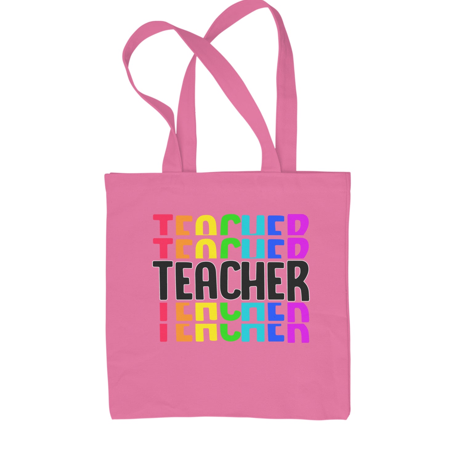 Teacher Repeated Rainbow Pattern Shopping Tote Bag Pink