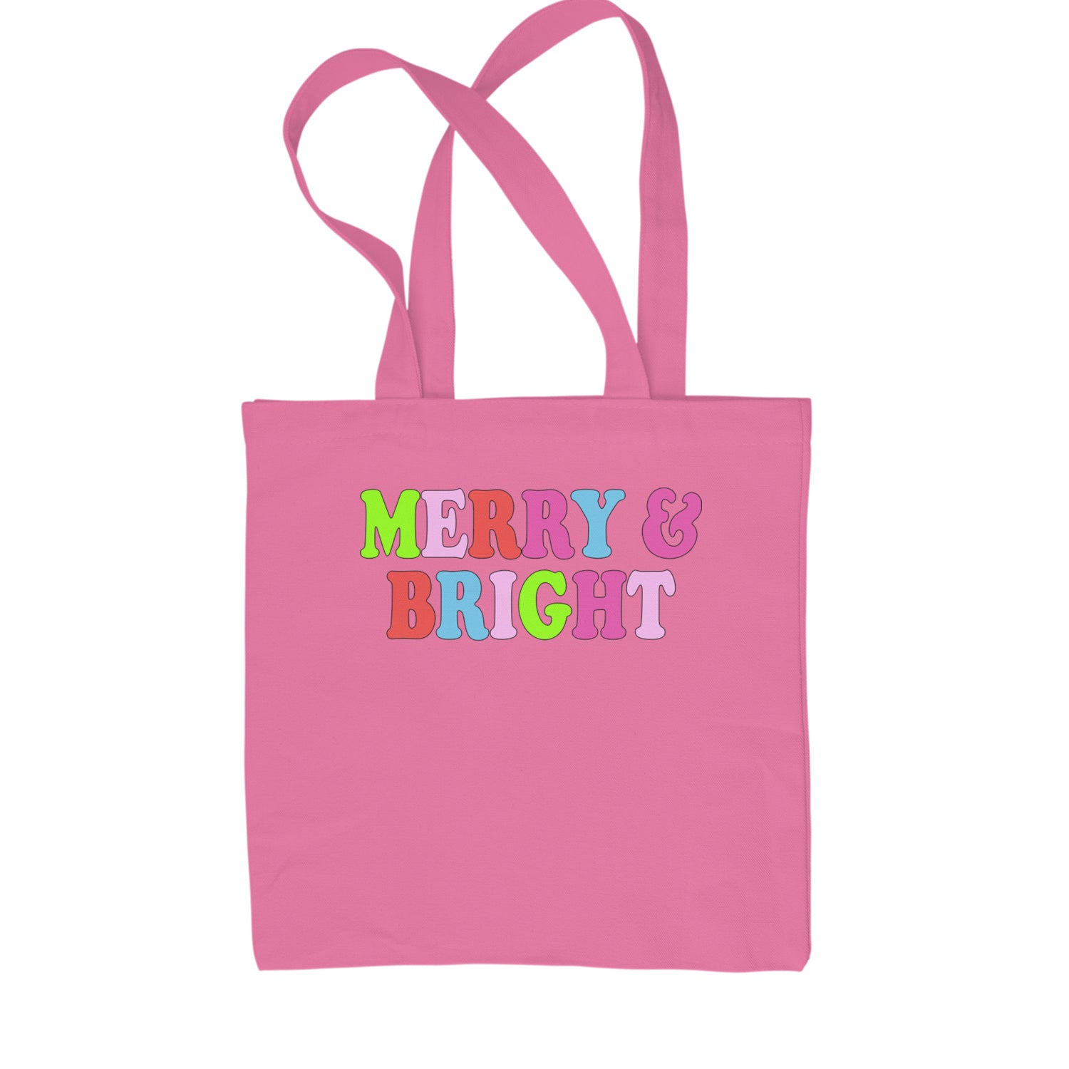 Merry and Bright Festive Christmas Holiday Shopping Tote Bag Pink