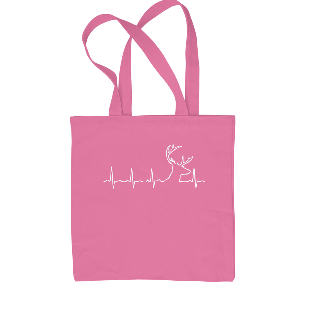 Hunting Heartbeat Deer Hunter Buck Stag Antlers  Shopping Tote Bag Pink