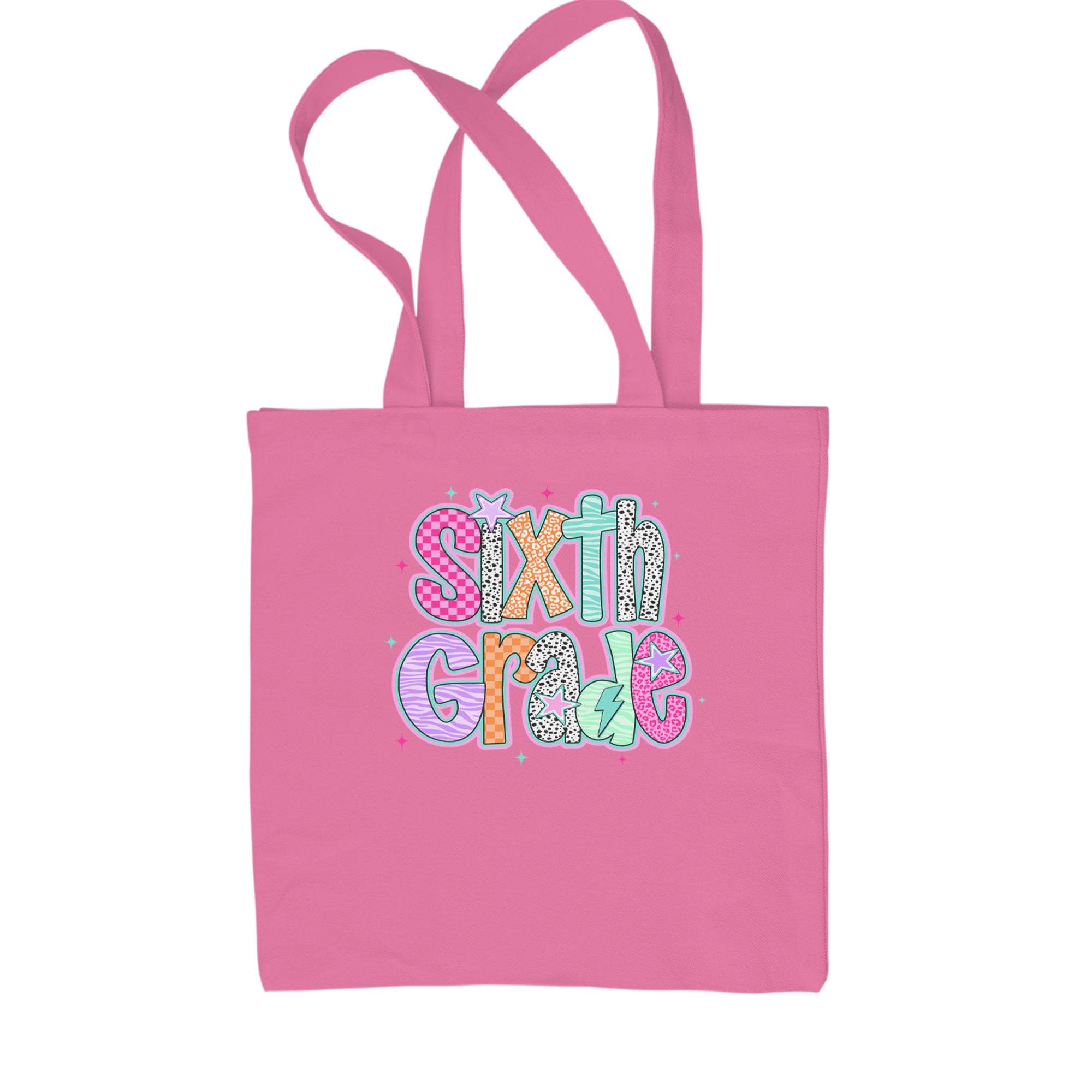 Sixth Grade Colorful Back to School Shopping Tote Bag Pink
