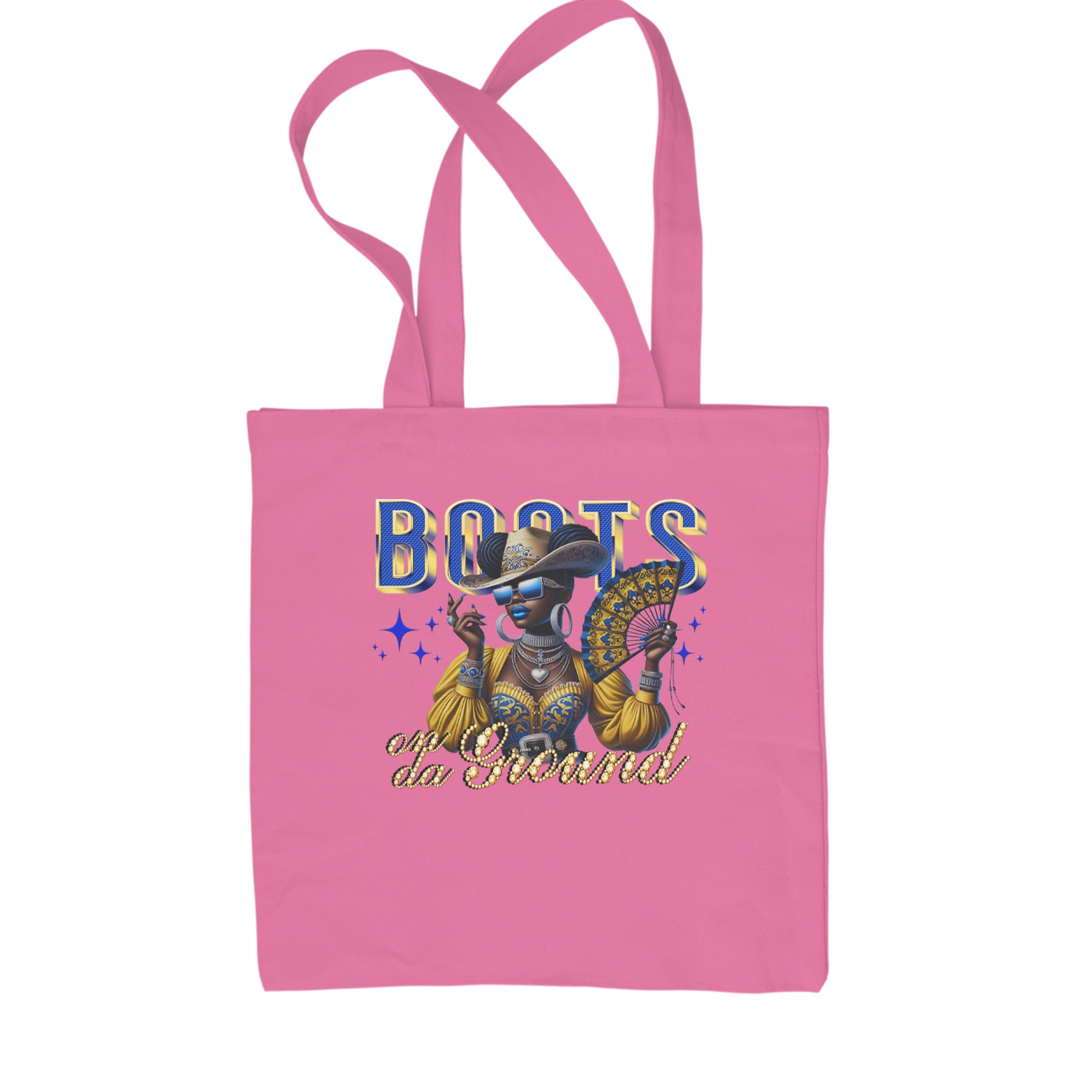 Boots On Da Ground Folding Fan Shopping Tote Bag Pink