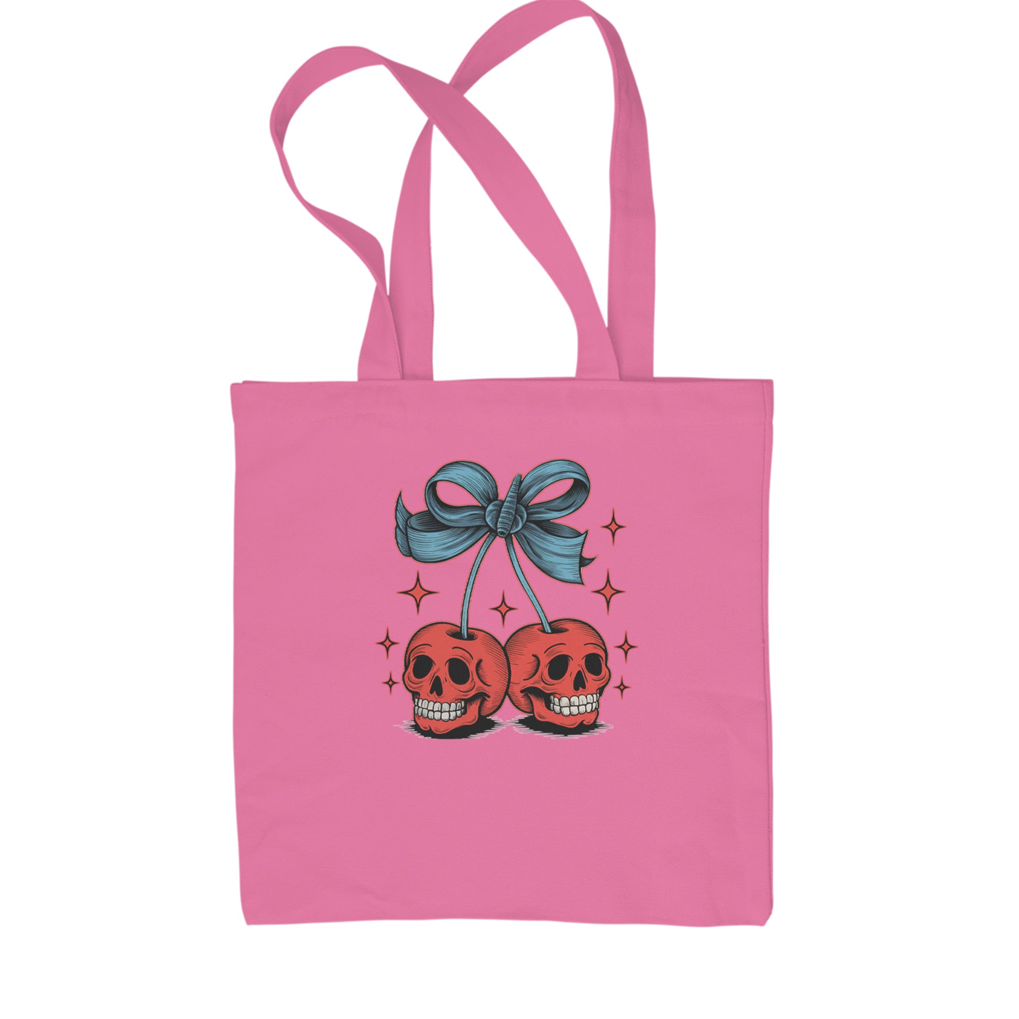 Cherry Skulls Retro Tattoo Shopping Tote Bag Pink