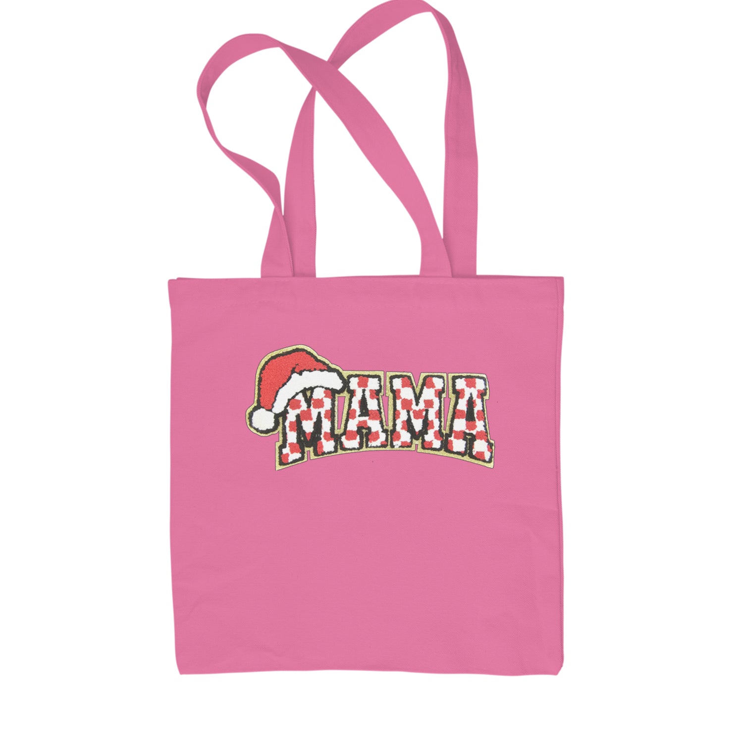 Mama Santa Hat Chenille Patch Shopping Tote Bag Pink