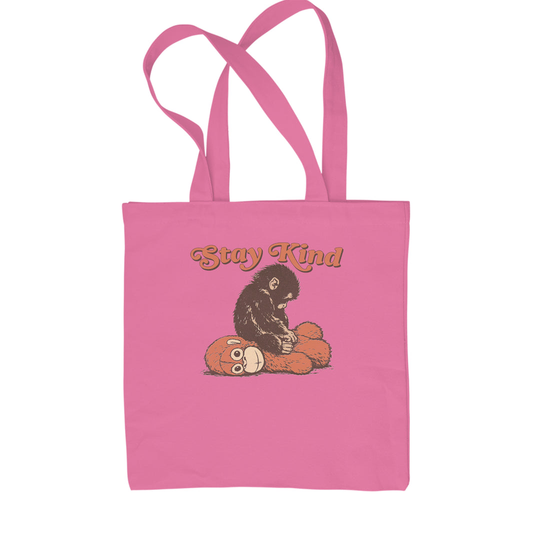 Punch Stay Kind Macaque Shopping Tote Bag Pink