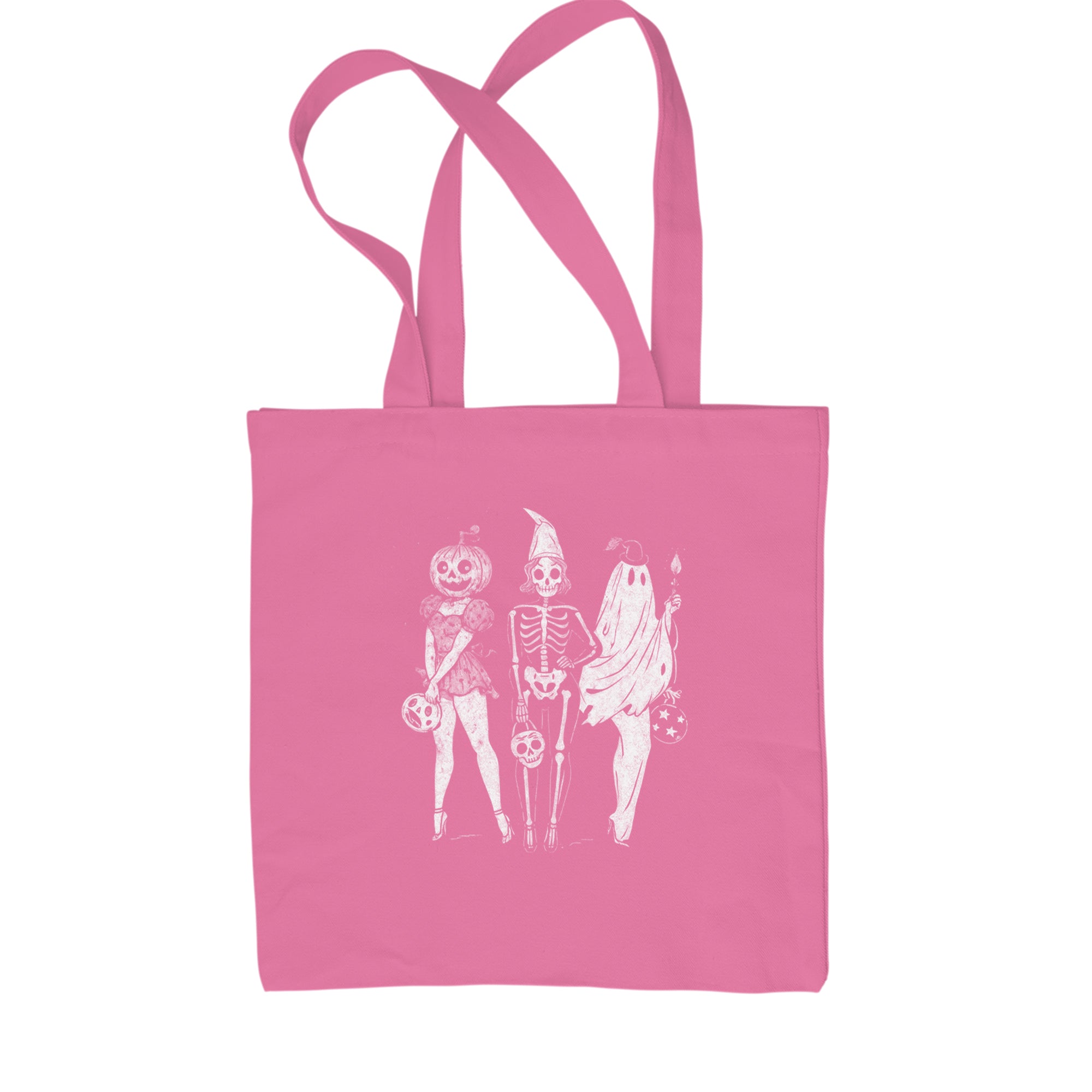 Vintage Spooky Squad Pinup Halloween Design Shopping Tote Bag Pink