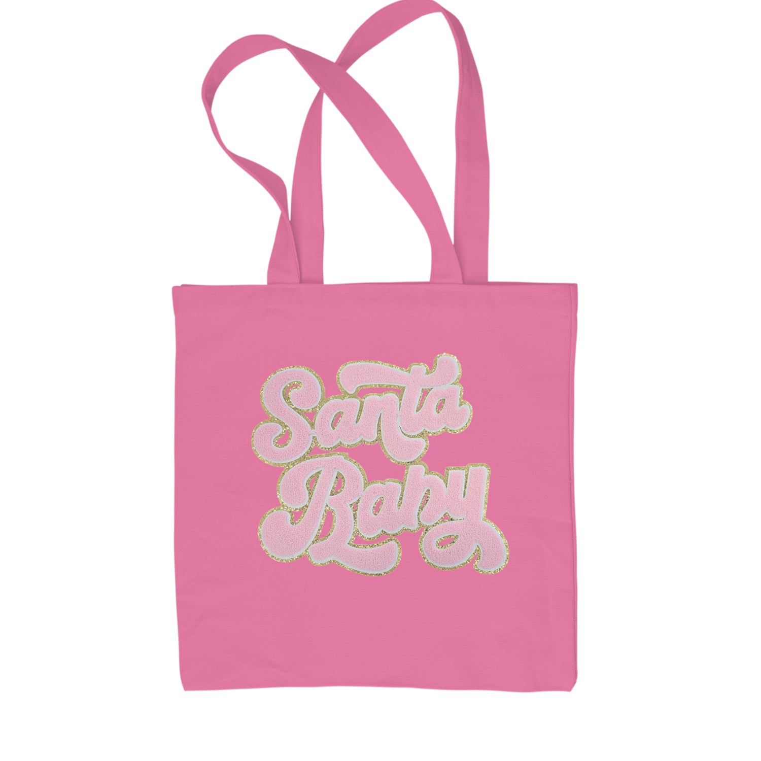 Pink Santa Baby Chenille Patch Shopping Tote Bag Pink