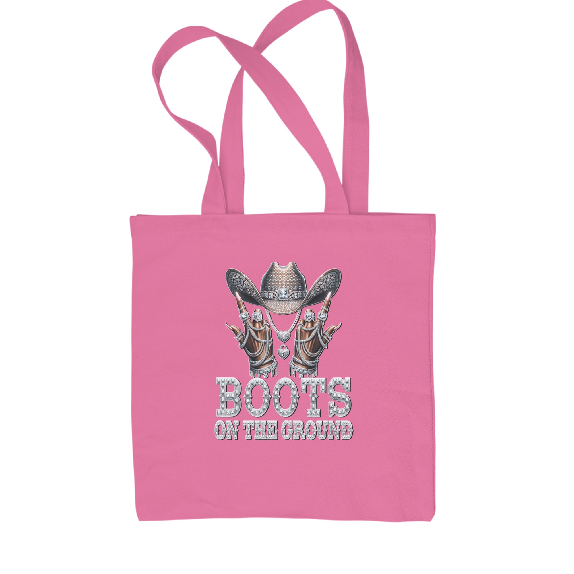 Boots On The Ground Bling Shopping Tote Bag Pink