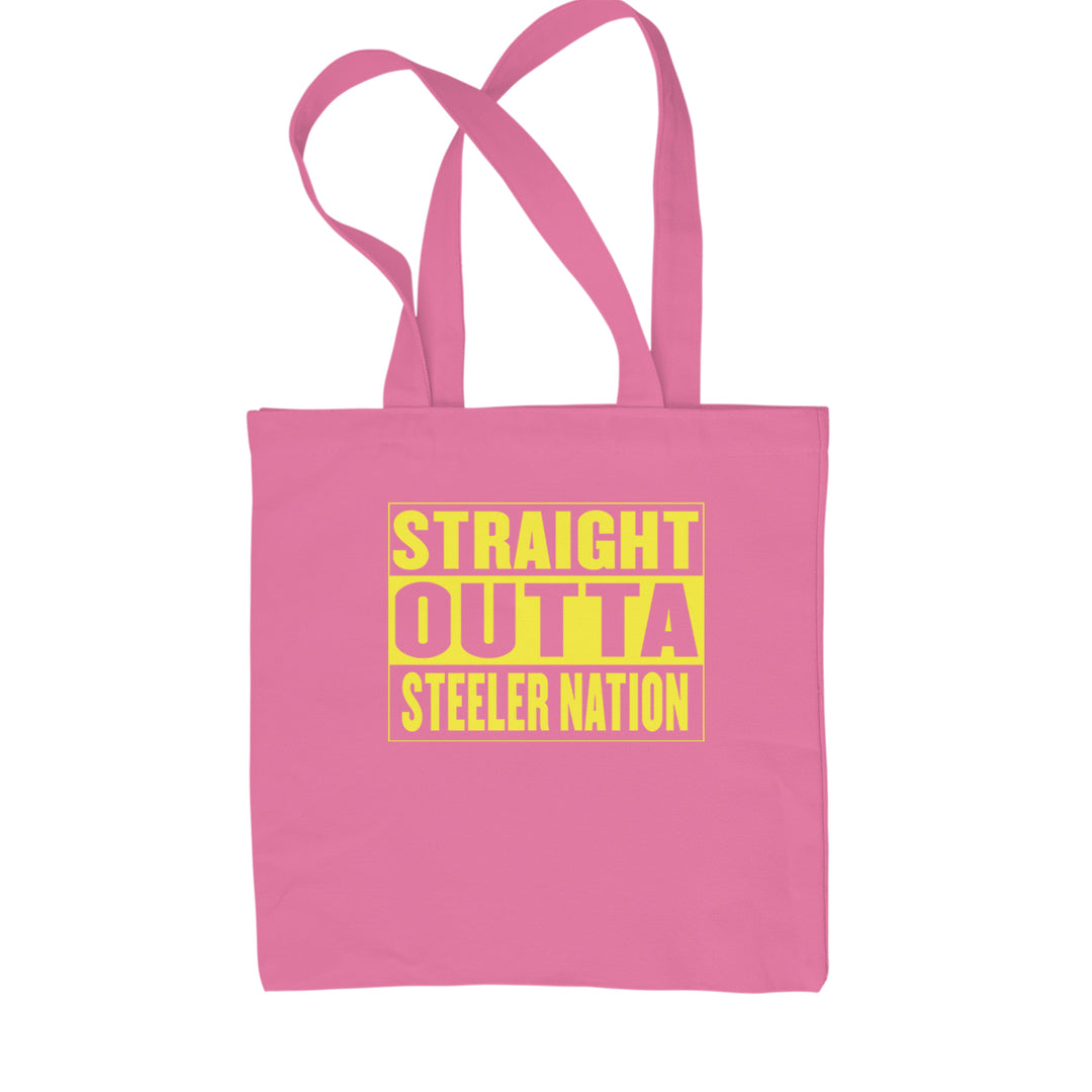 Straight Outta Steeler Nation Football  Shopping Tote Bag Pink