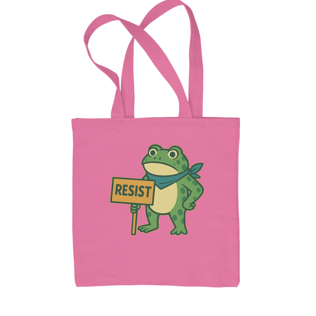 Sign Resist Meme Frog Protest Shopping Tote Bag Pink