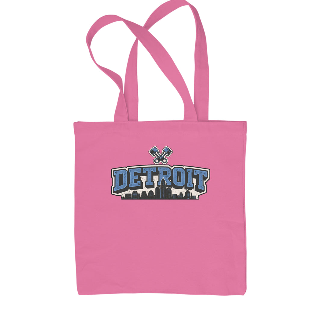 Detroit Motor City Retro Piston Shopping Tote Bag Pink