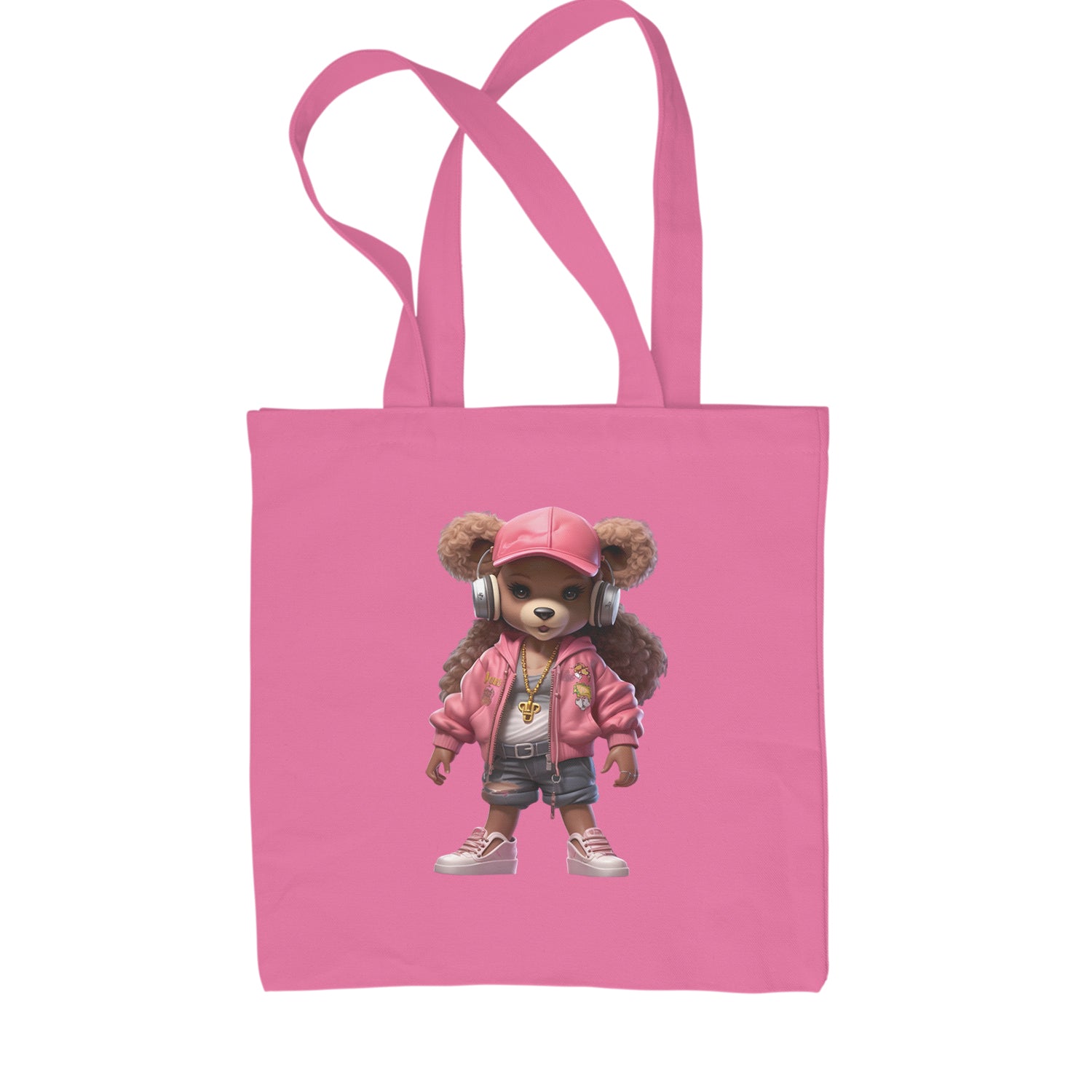 Pink Female Urban Graffiti Bear Shopping Tote Bag Pink