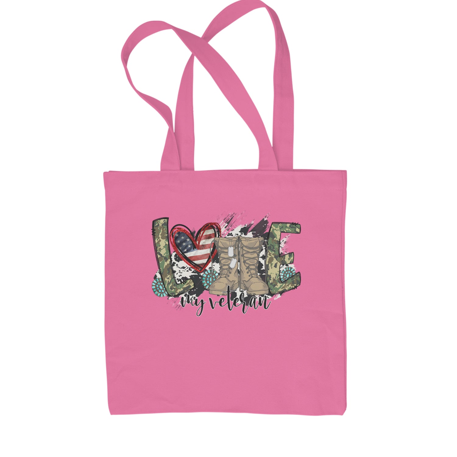 Love My Veteran Honor Veterans Day Shopping Tote Bag Pink