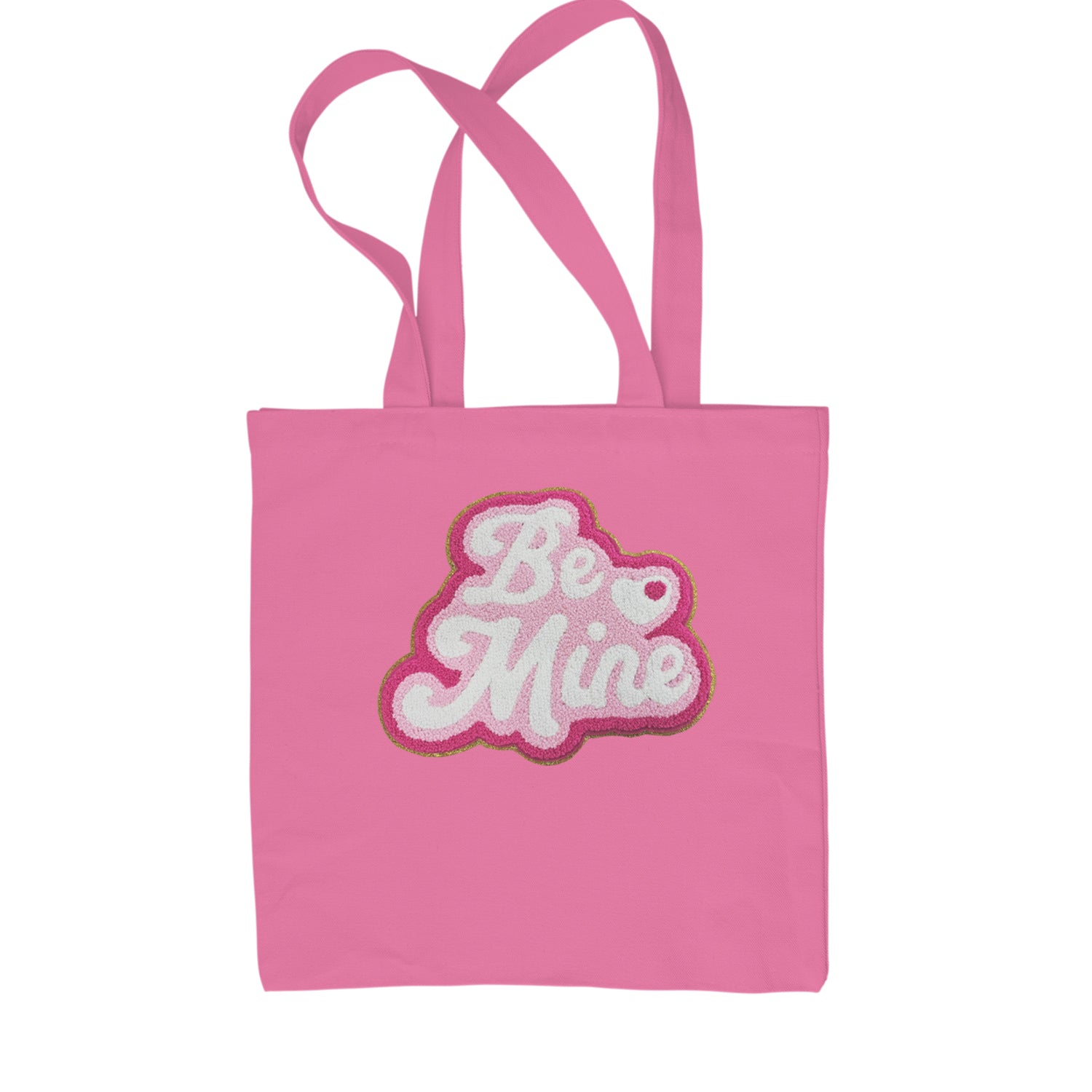 Be Mine Chenille Patch Valentines Days Shopping Tote Bag Pink