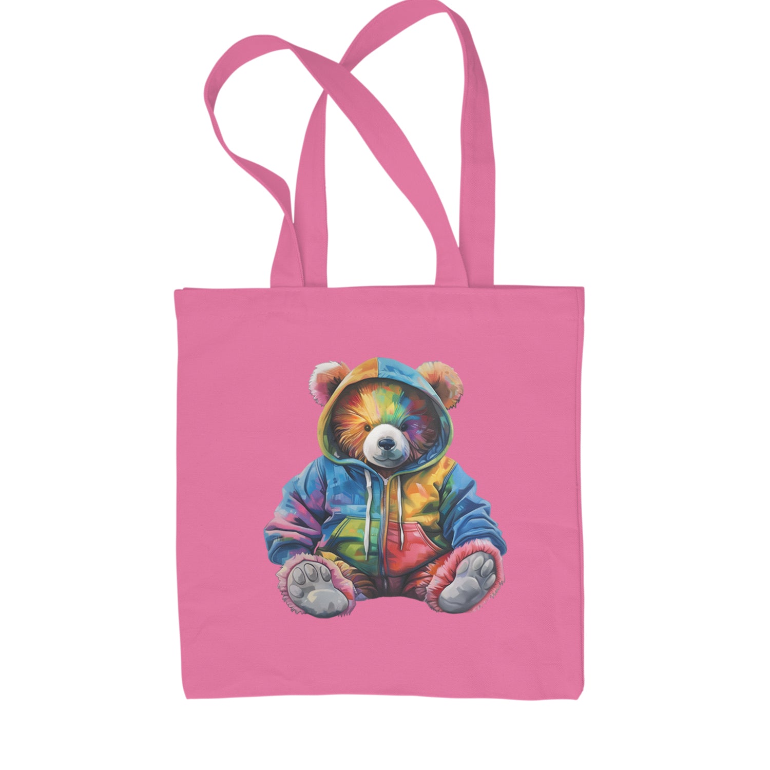 Rainbow Streetwear Urban Graffiti Bear Shopping Tote Bag Pink