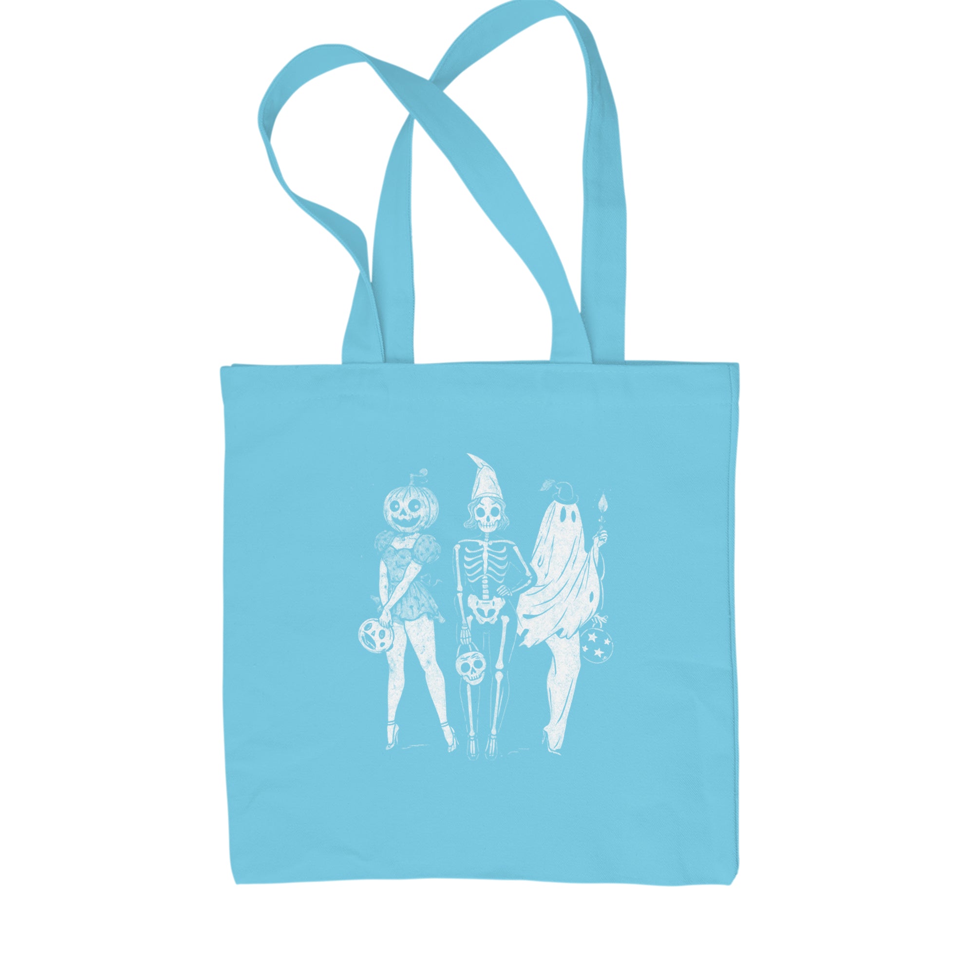 Vintage Spooky Squad Pinup Halloween Design Shopping Tote Bag Sky Blue