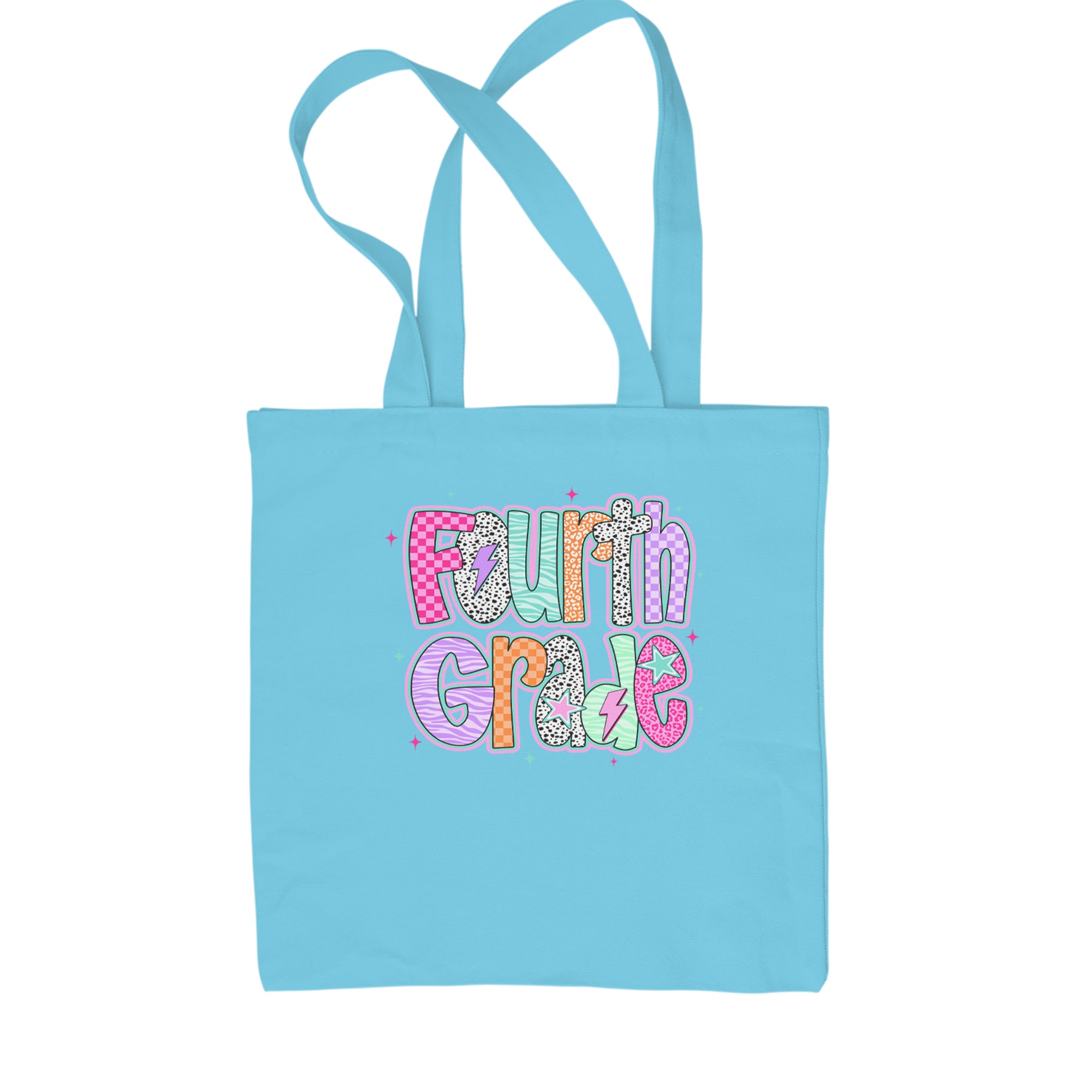 Fourth Grade Fierce Colorful Back to School Shopping Tote Bag Sky Blue