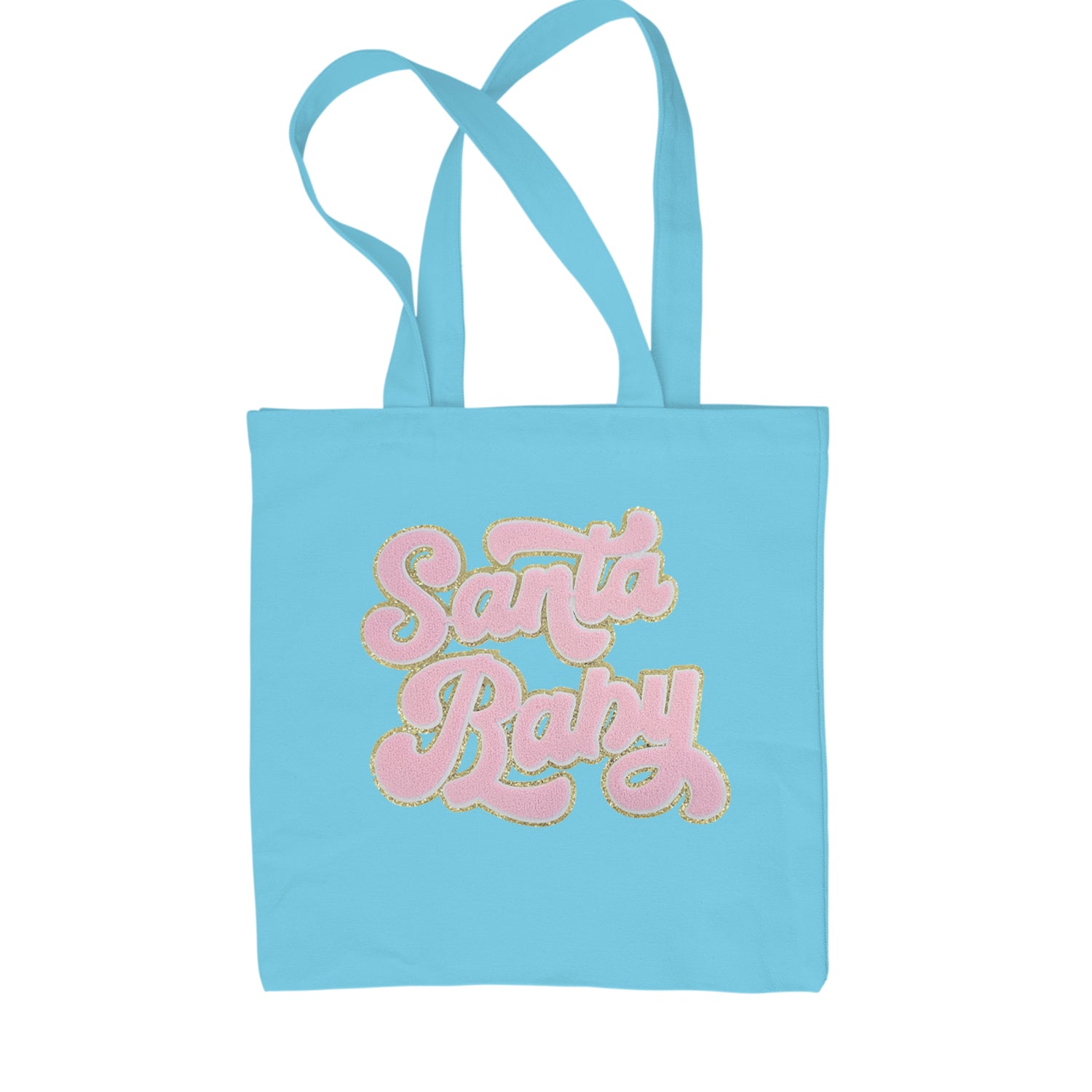 Pink Santa Baby Chenille Patch Shopping Tote Bag Sky Blue