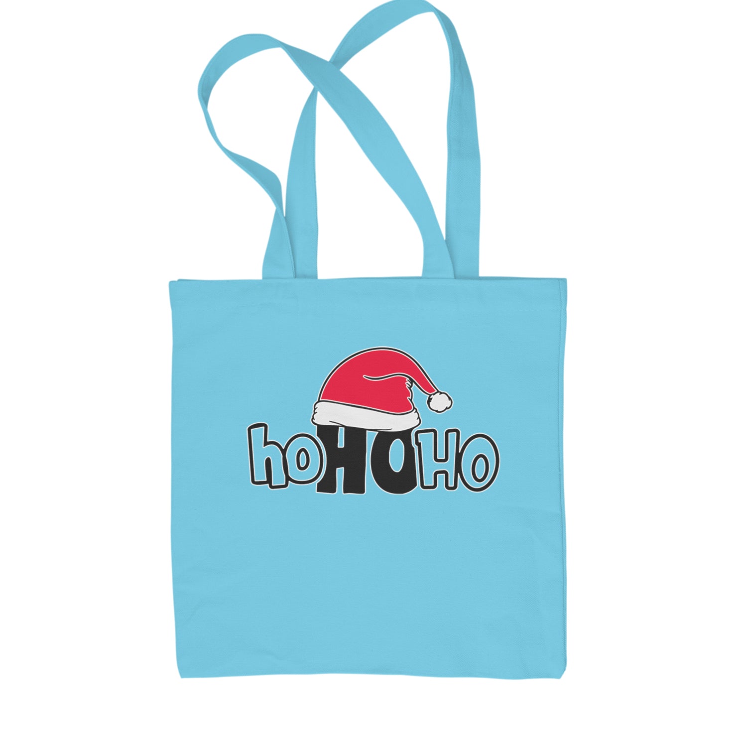 Ho Ho Ho Santa Christmas Hat Shopping Tote Bag Sky Blue