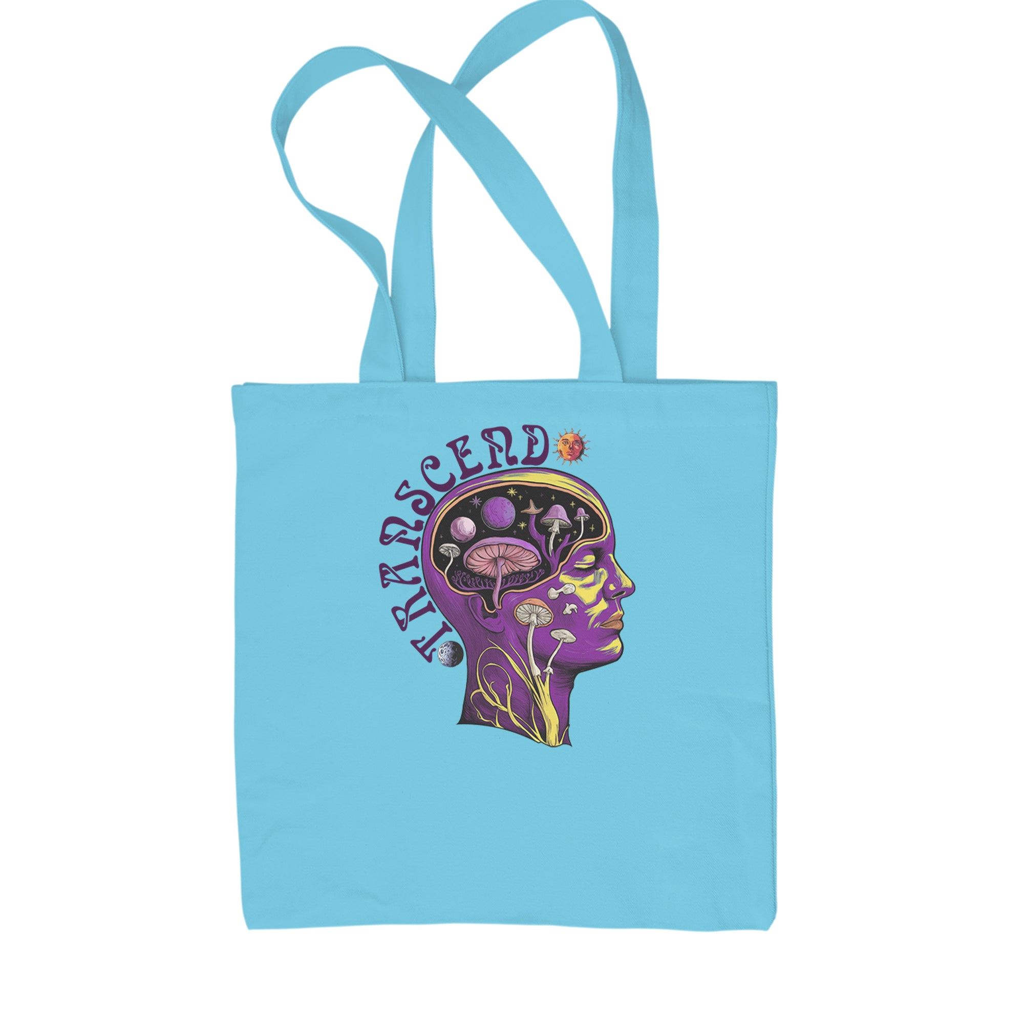 Psychedelic Cosmic Mushroom Head Shopping Tote Bag Sky Blue