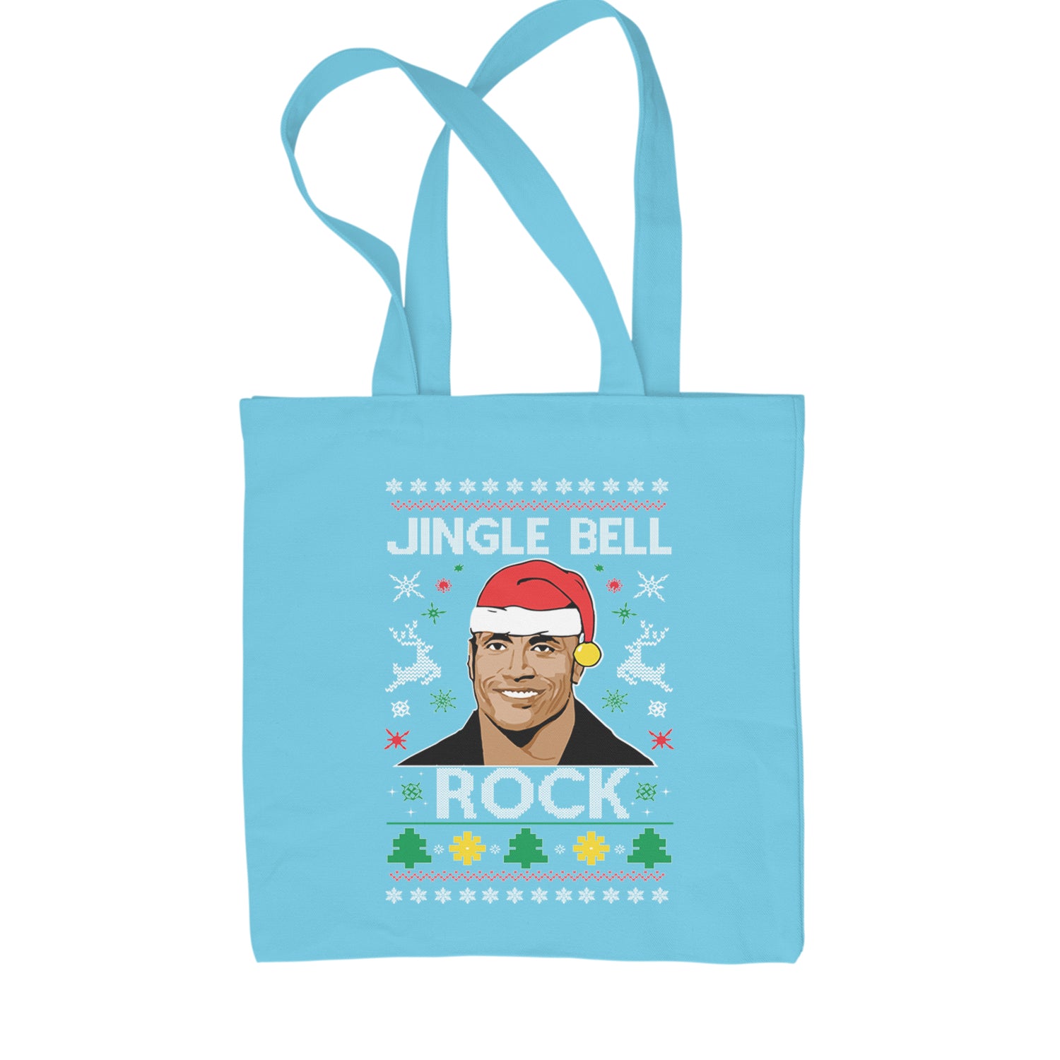 Jingle Bell Rock Ugly Christmas Shopping Tote Bag Sky Blue