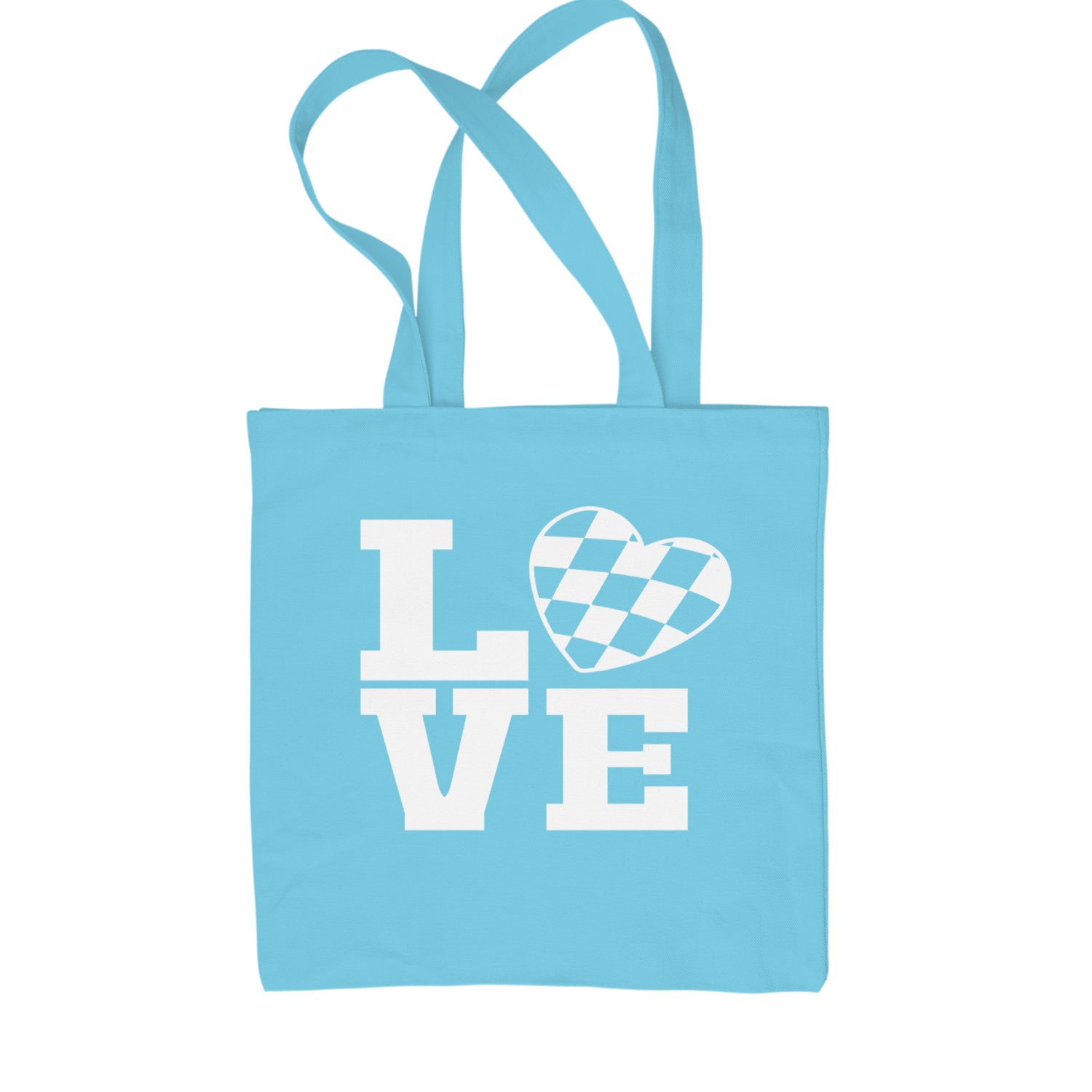 Love Racing Checkered Flag Heart Shopping Tote Bag Sky Blue