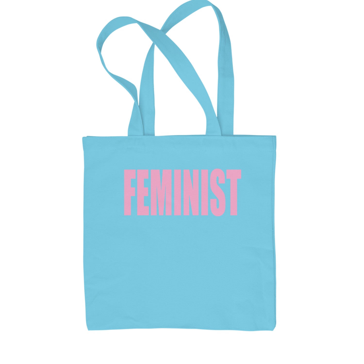 Feminist (Pink Print) Shopping Tote Bag Sky Blue