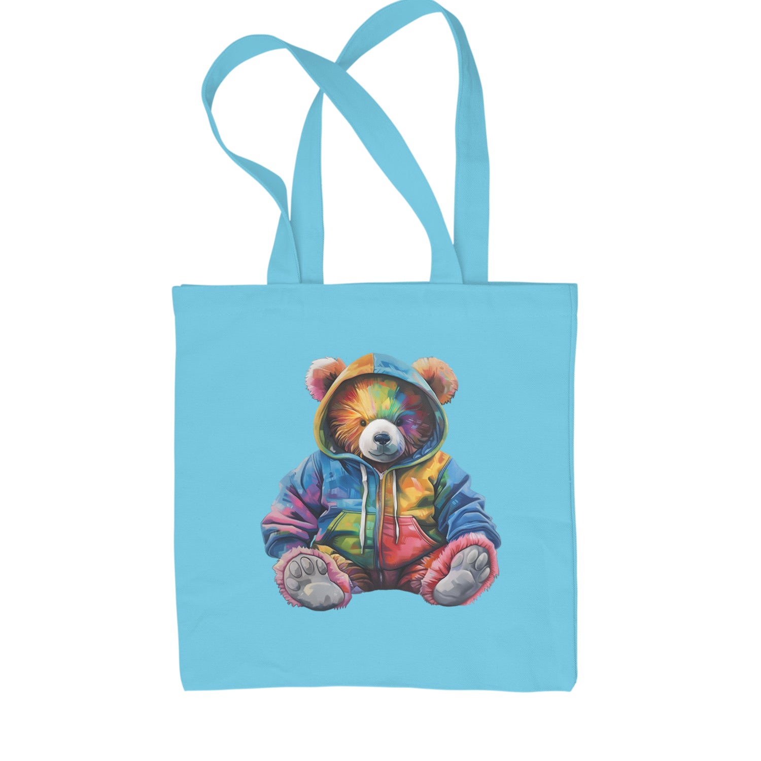 Rainbow Streetwear Urban Graffiti Bear Shopping Tote Bag Sky Blue