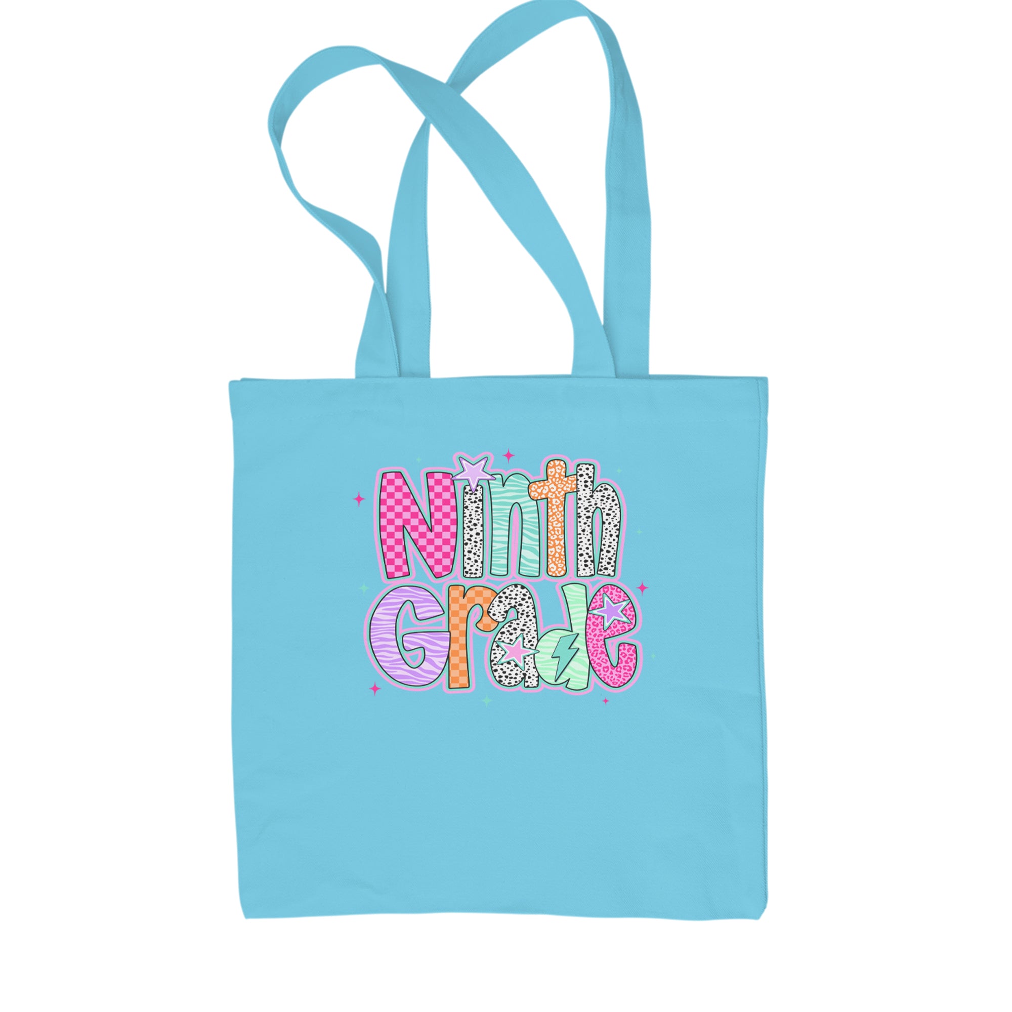 Ninth Grade Freshman Vibes Colorful Back to School Shopping Tote Bag Sky Blue