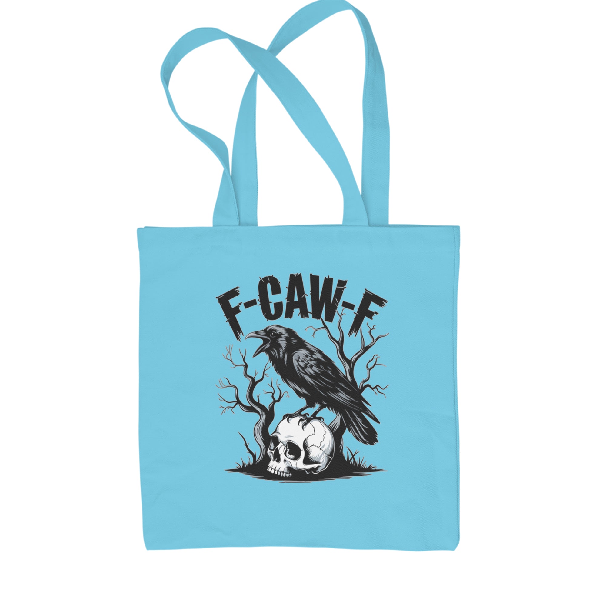 F-Caw-F Crow On Skull F-ck Off Gothic Shopping Tote Bag Sky Blue
