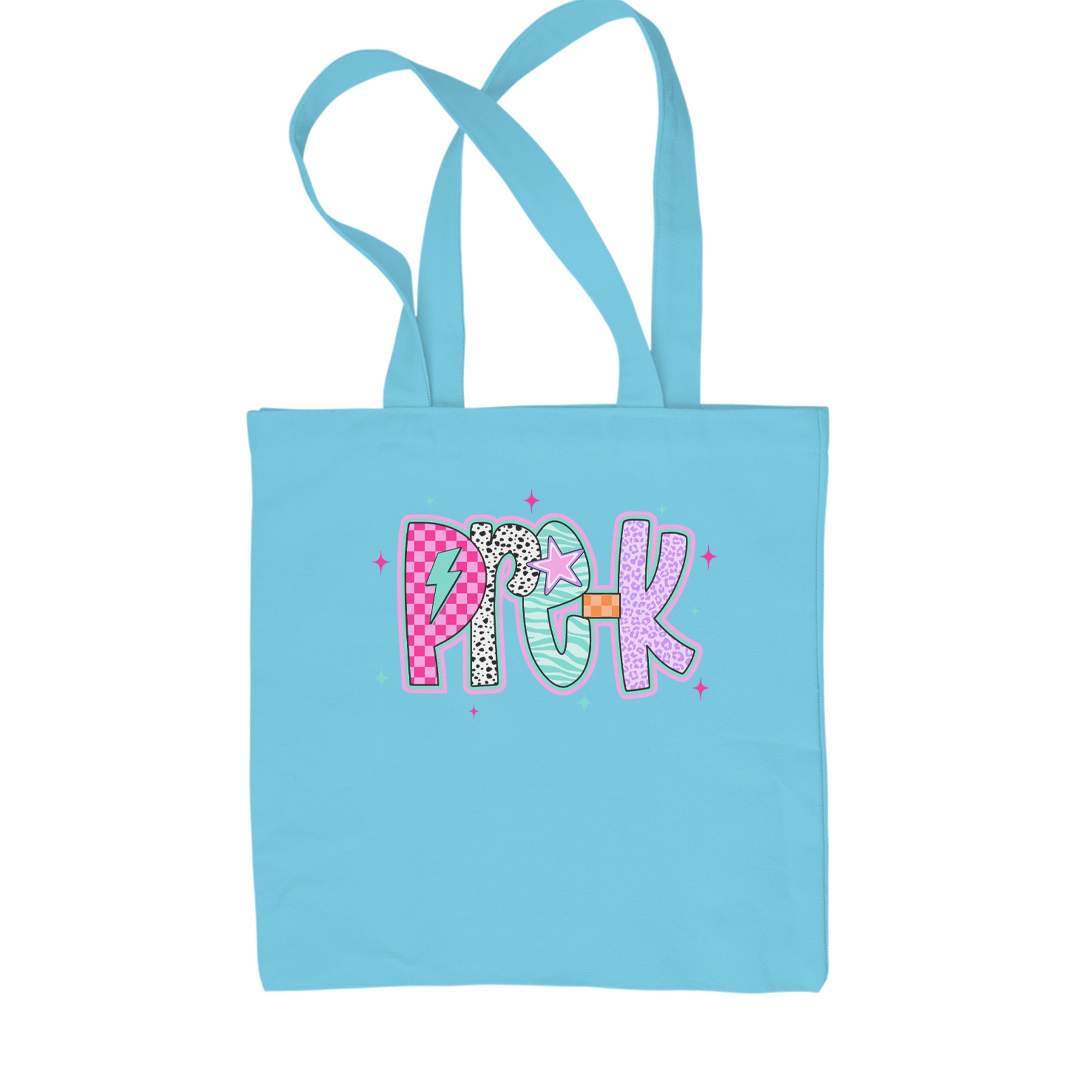 Pre-K Party Time Colorful Back to School Shopping Tote Bag Sky Blue