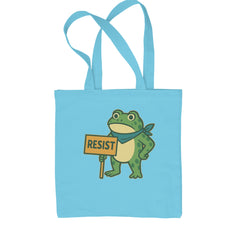 Sign Resist Meme Frog Protest Shopping Tote Bag Sky Blue