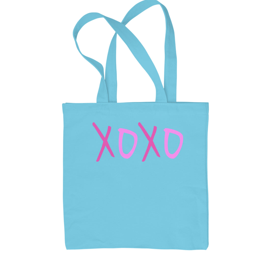 XOXO Pink Print Shopping Tote Bag Sky Blue