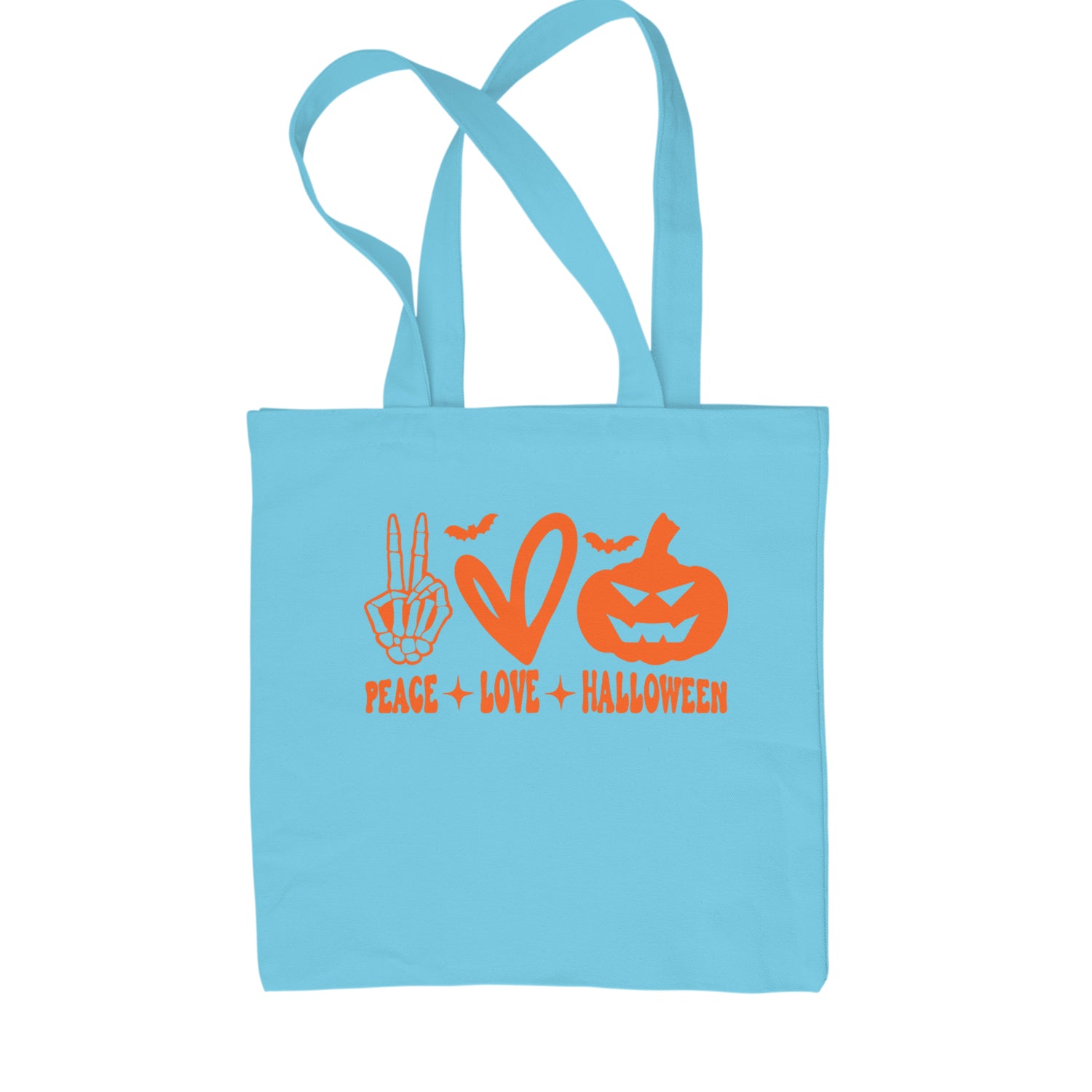 Peace, Love and Halloween Shopping Tote Bag Sky Blue