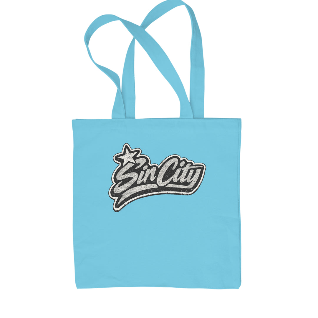Sin City Vegas Retro Vintage Shopping Tote Bag Sky Blue