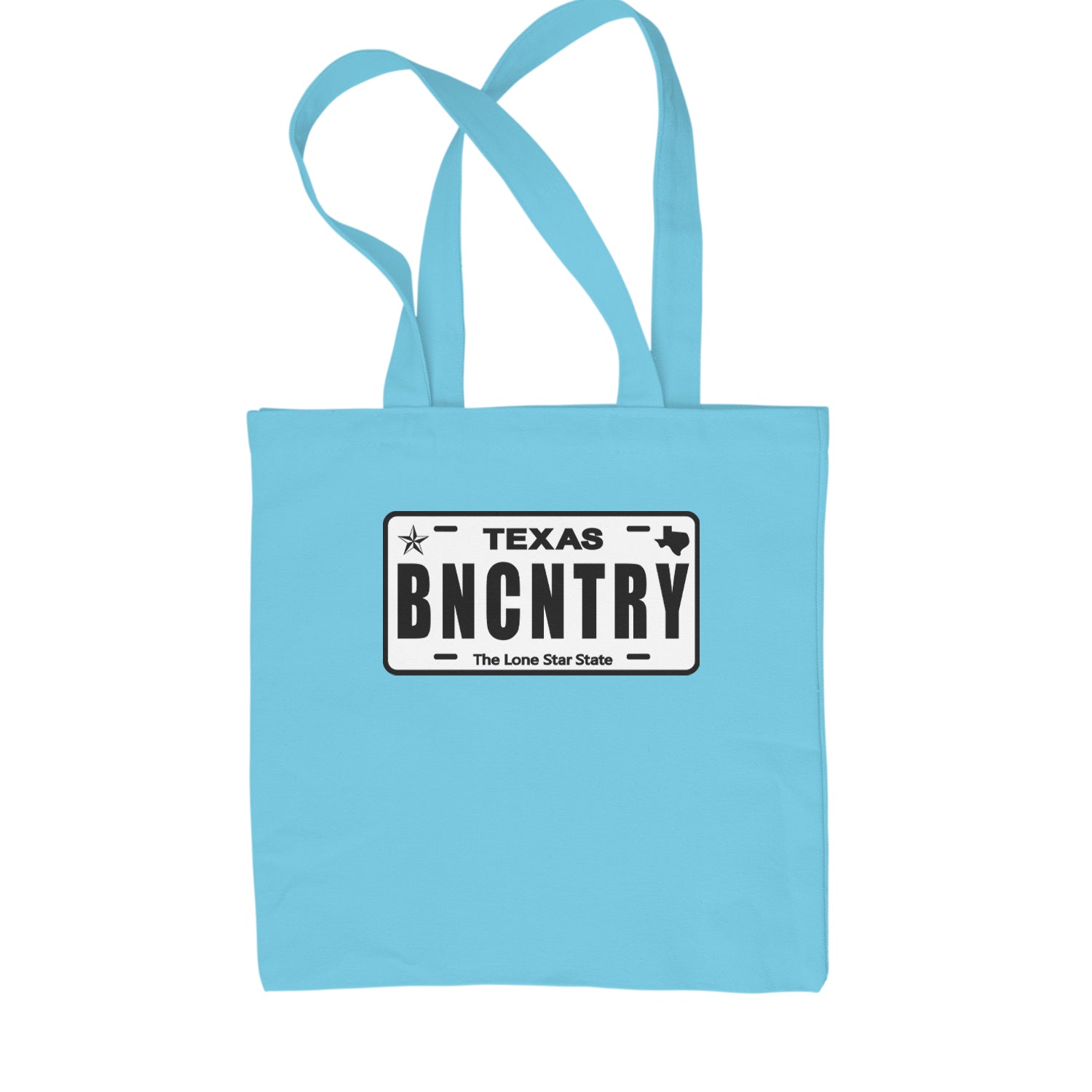 Texas License Plate BNCNTRY Shopping Tote Bag Sky Blue