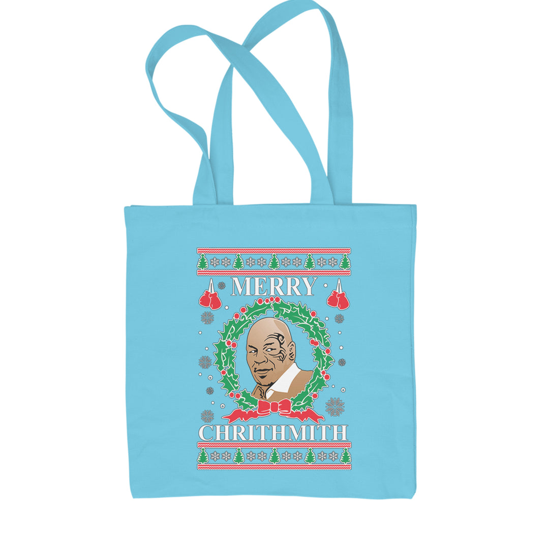 Merry Chrithmith Ugly Christmas Shopping Tote Bag Sky Blue